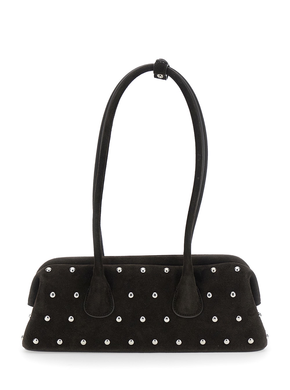 Osoi 'boat Wide Mini' Brown Shoulder Bag With Round Handles And Beaded Embellishment In Suede Woman In Brown