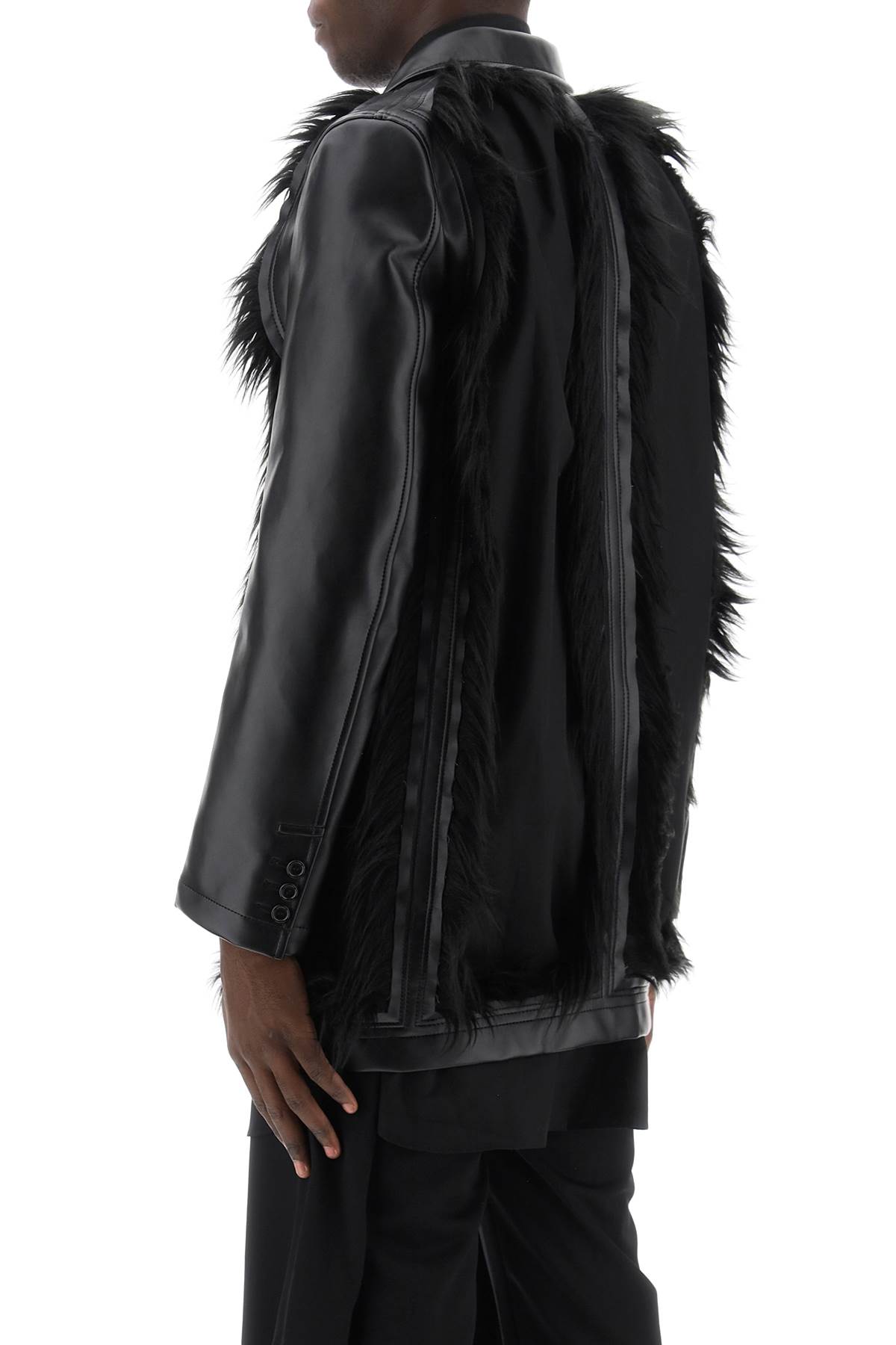 Shop Comme Des Garçons Homme Deux Faux Leather Destroyed Balzer With Eco-fur Trims In Black Black (black)