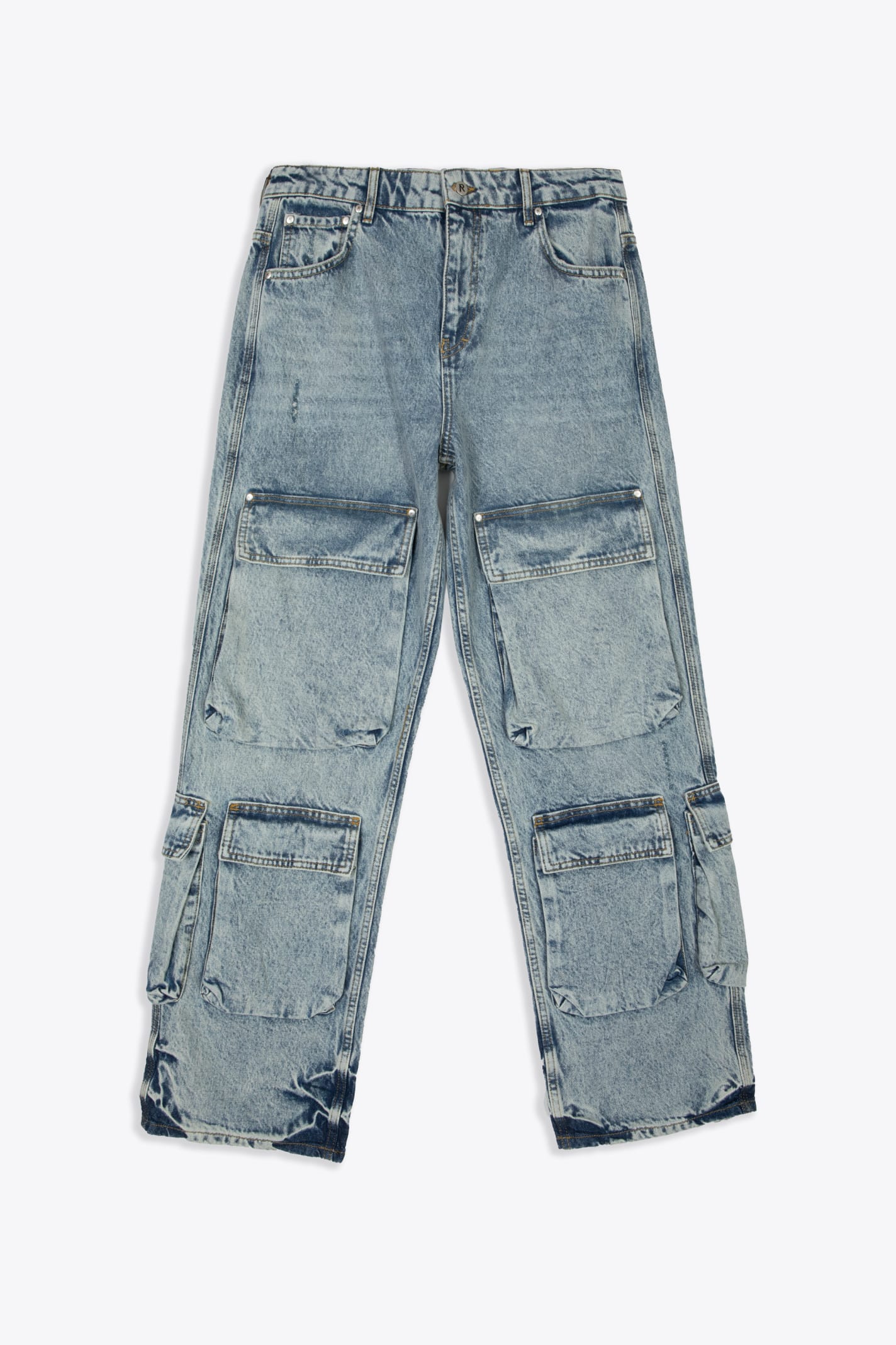 Represent R3ca Cargo Denim Light Blue Sandblasted Denim Cargo Pant - R3ca Cargo Denim In Denim