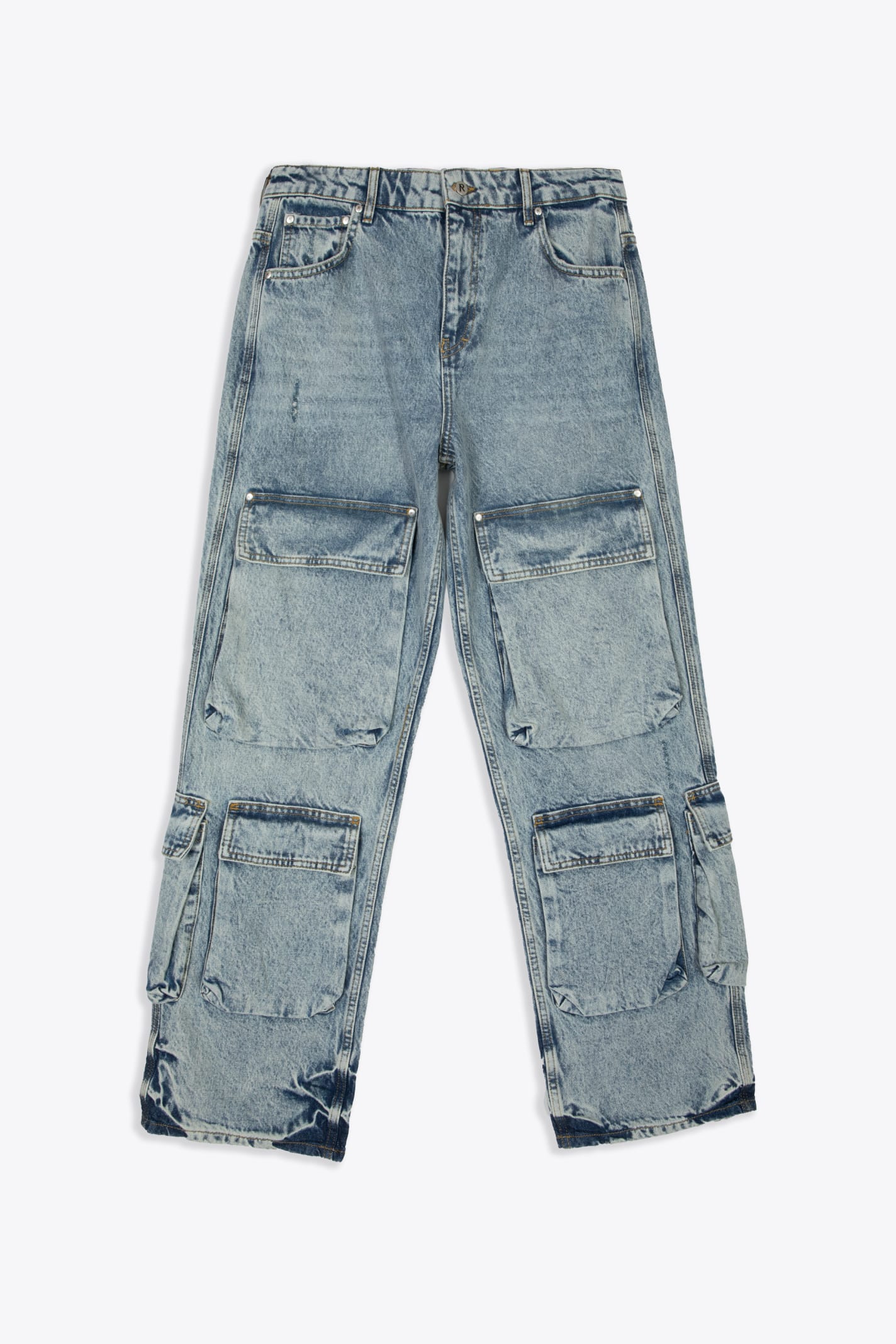 Shop Represent R3ca Cargo Denim Light Blue Sandblasted Denim Cargo Pant - R3ca Cargo Denim