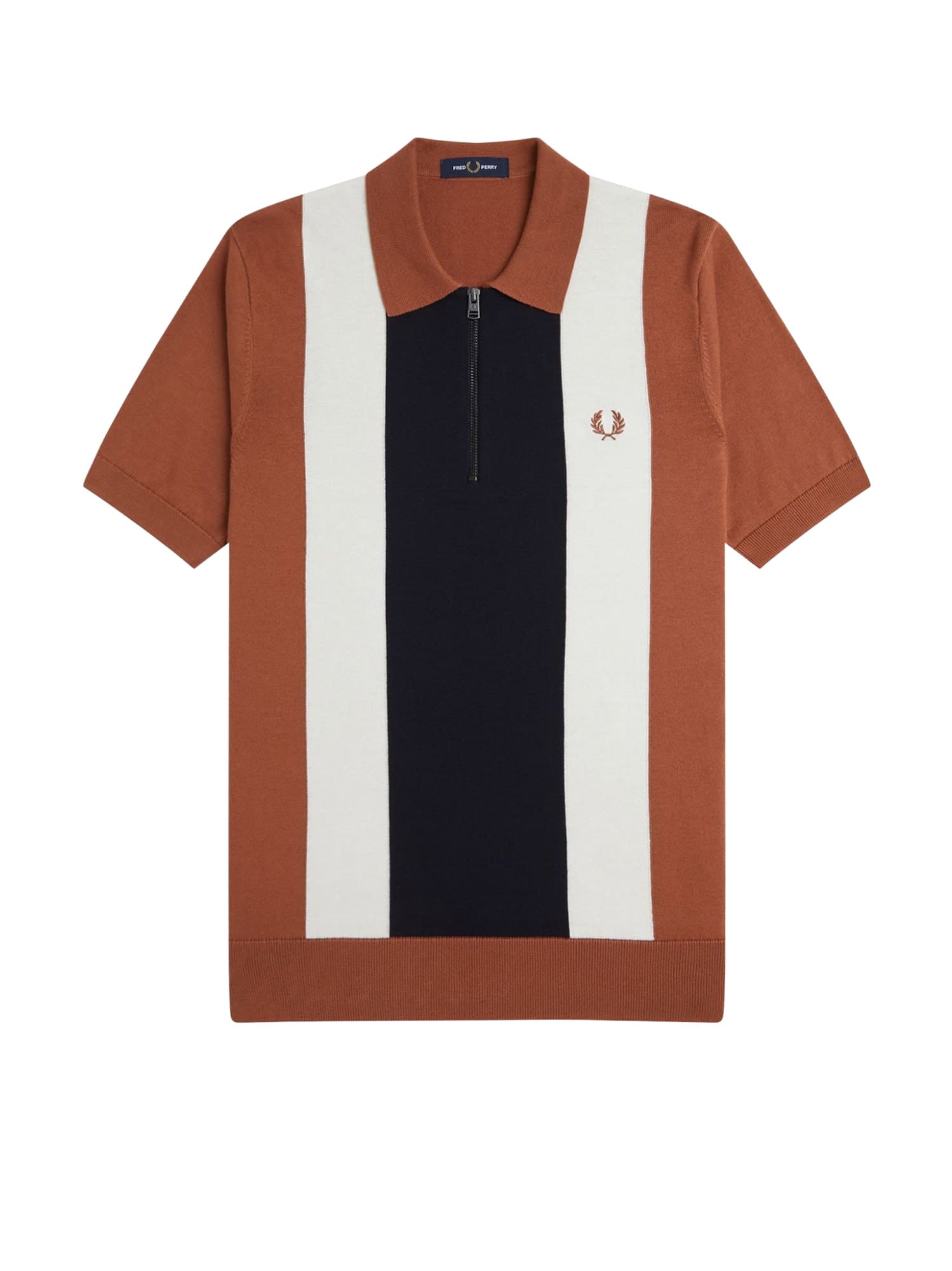 Cotton Knit Polo Shirt With Striped Motif