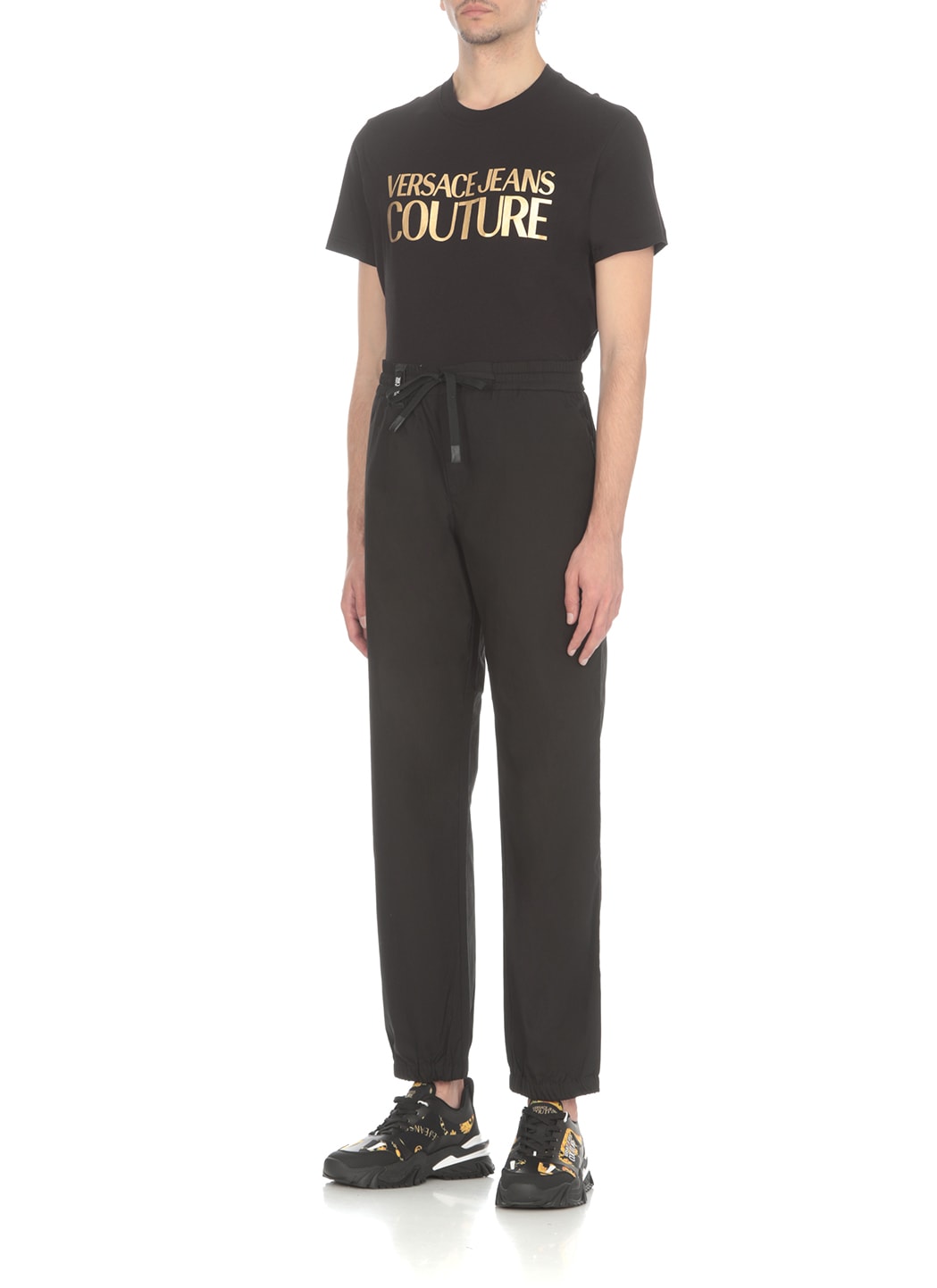 Shop Versace Jeans Couture Trousers With Patch Logo In Black