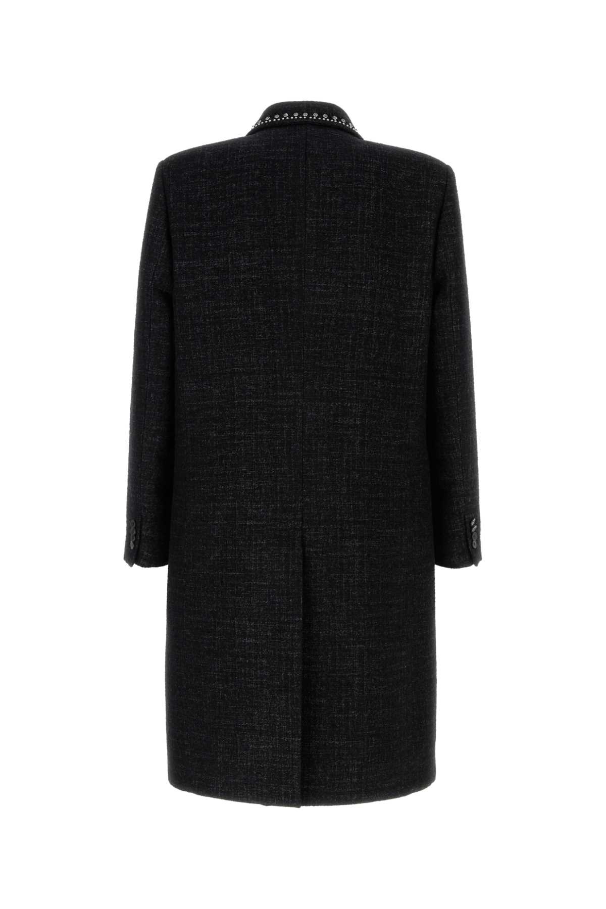 Shop Valentino Melange Black Wool Blend Coat In Antracite