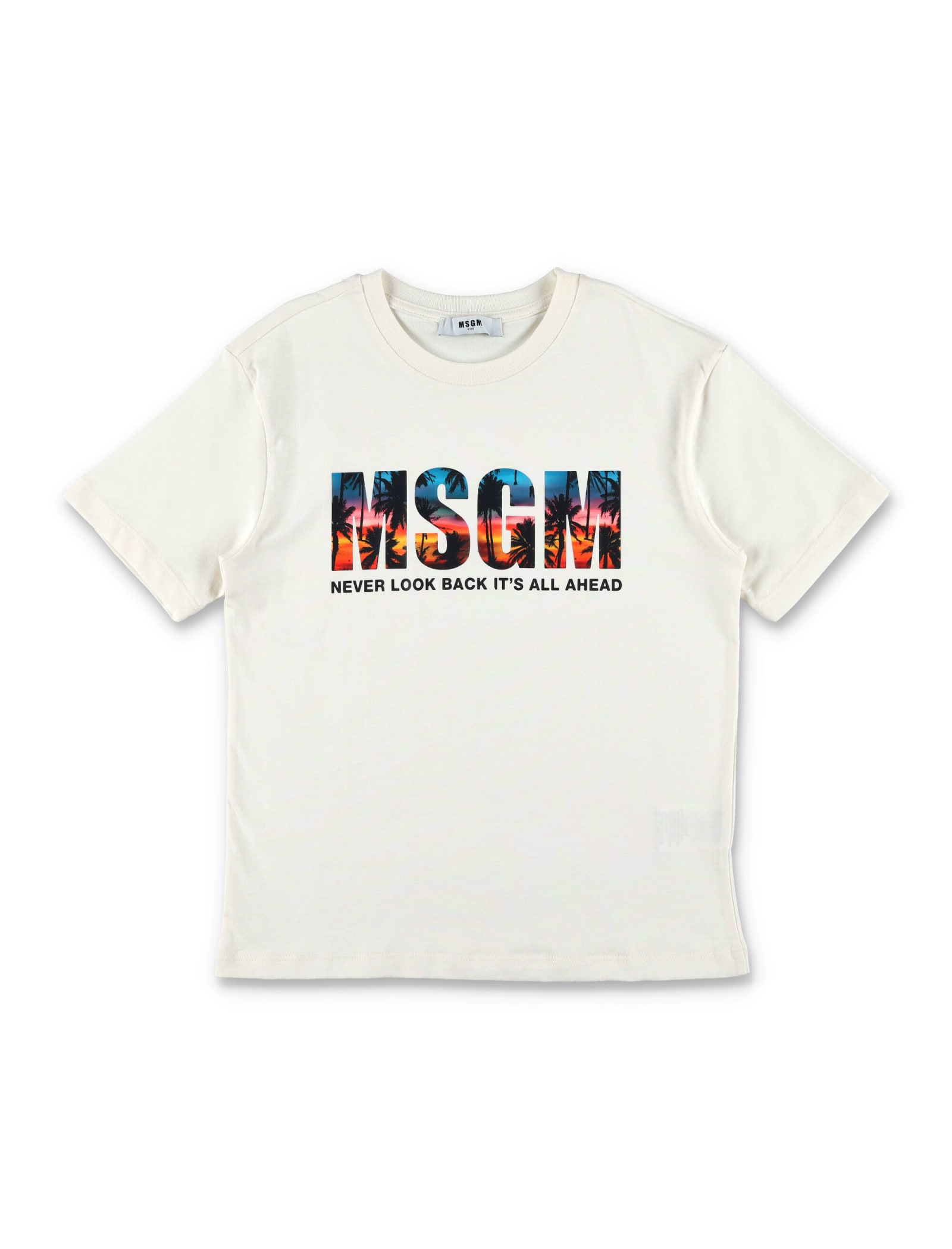 Msgm Kids' Logo T-shirt In Crema/cream
