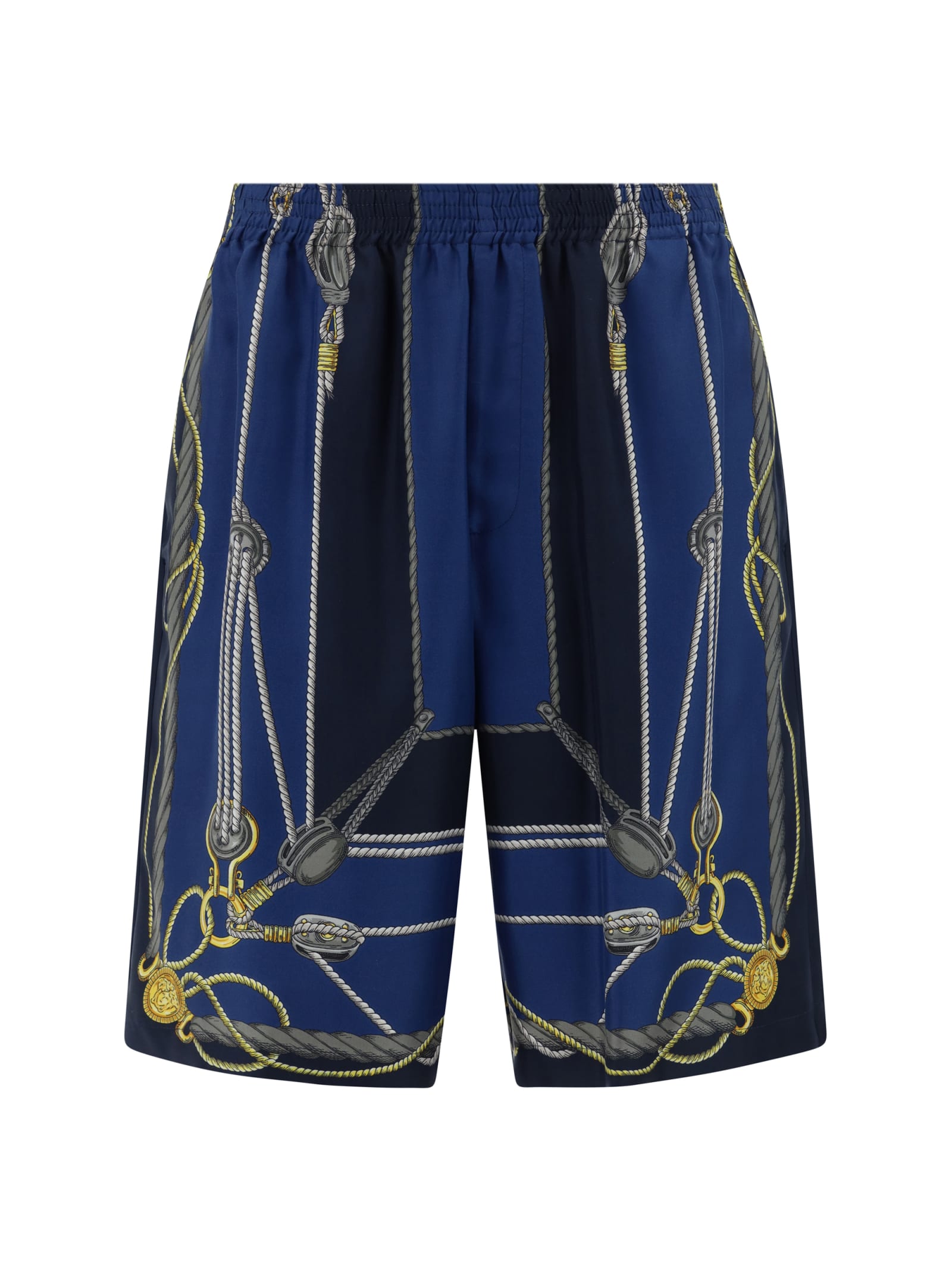 Versace Pattern-printed Elasticated Waistband Bermuda Shorts In Blue/gold