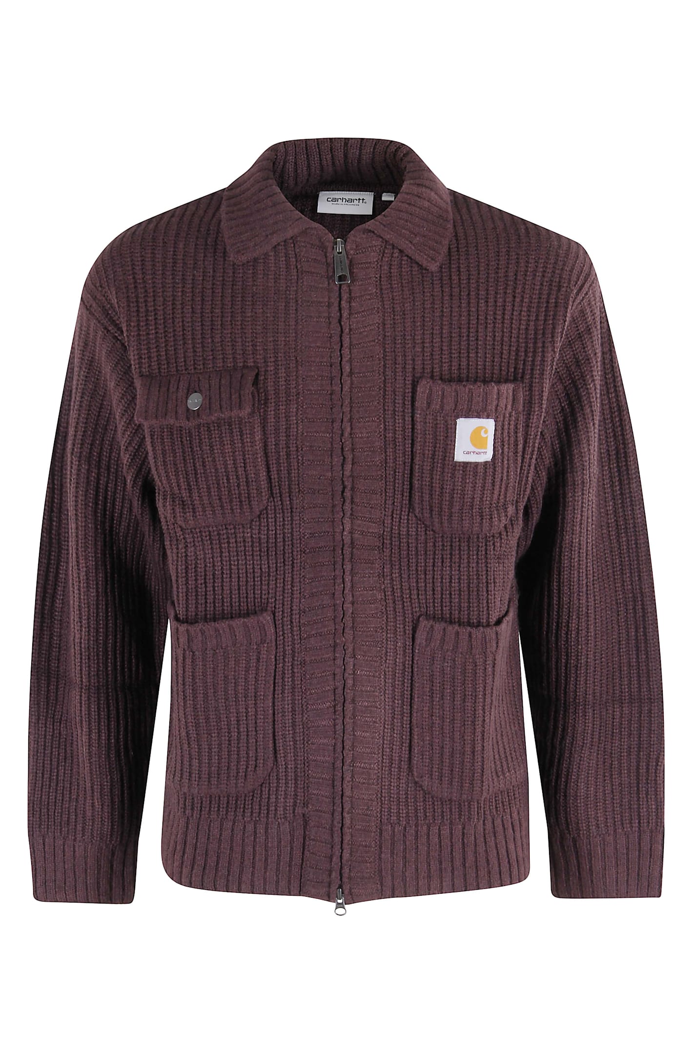 Carhartt Ip Mens Chore Logo-patch Knitted Wool-blend Cardigan Palisander In Brown