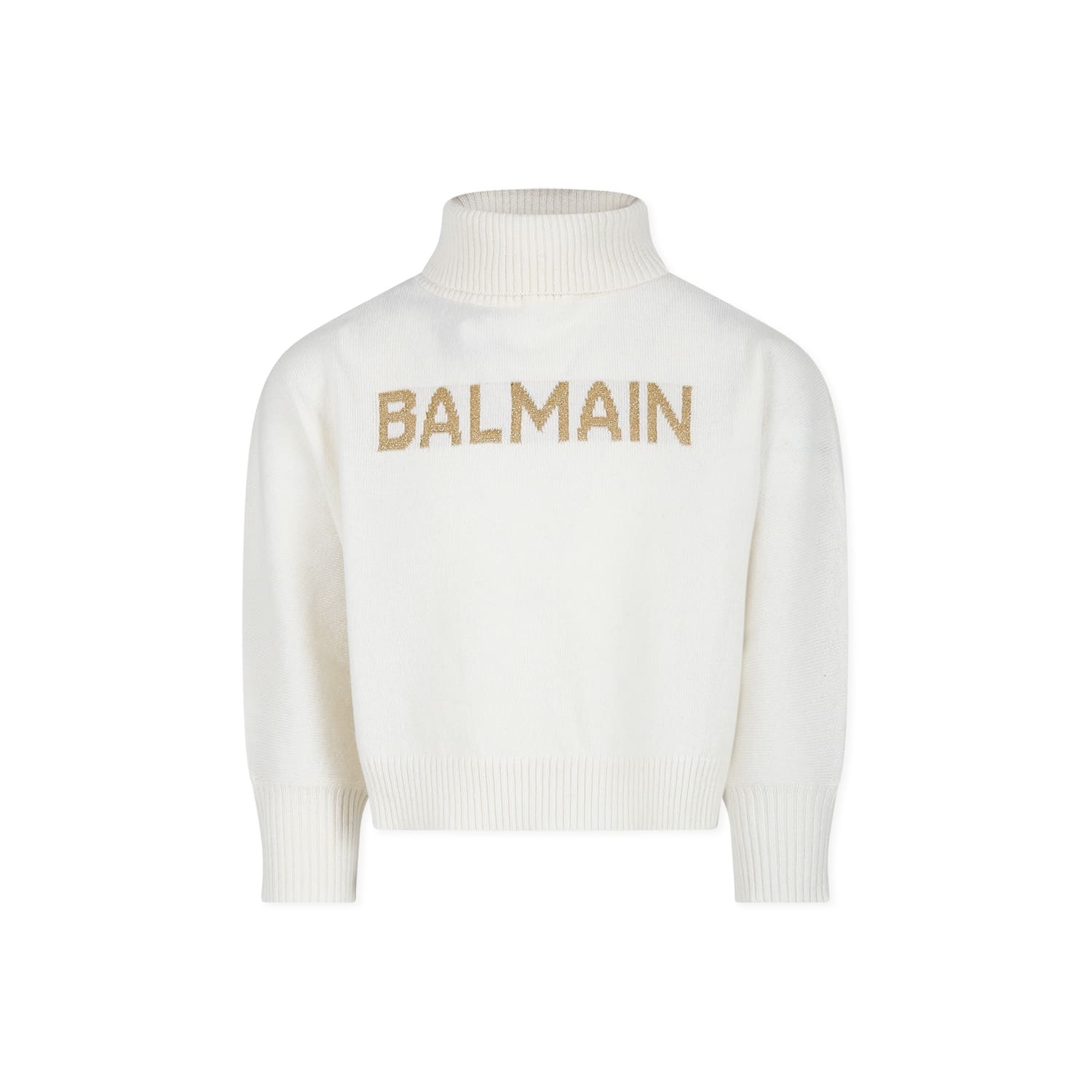 Balmain Kids' Ivory Sweater For Girl With Logo In White