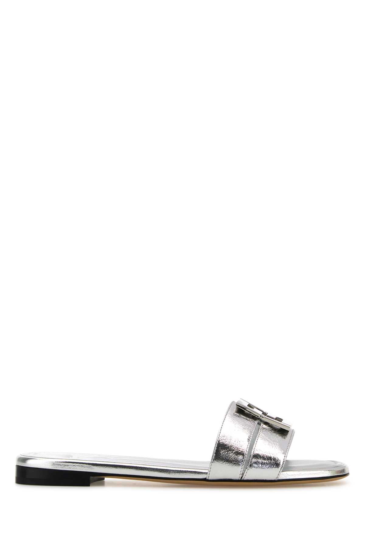 Fendi Silver Leather Baguette Slippers