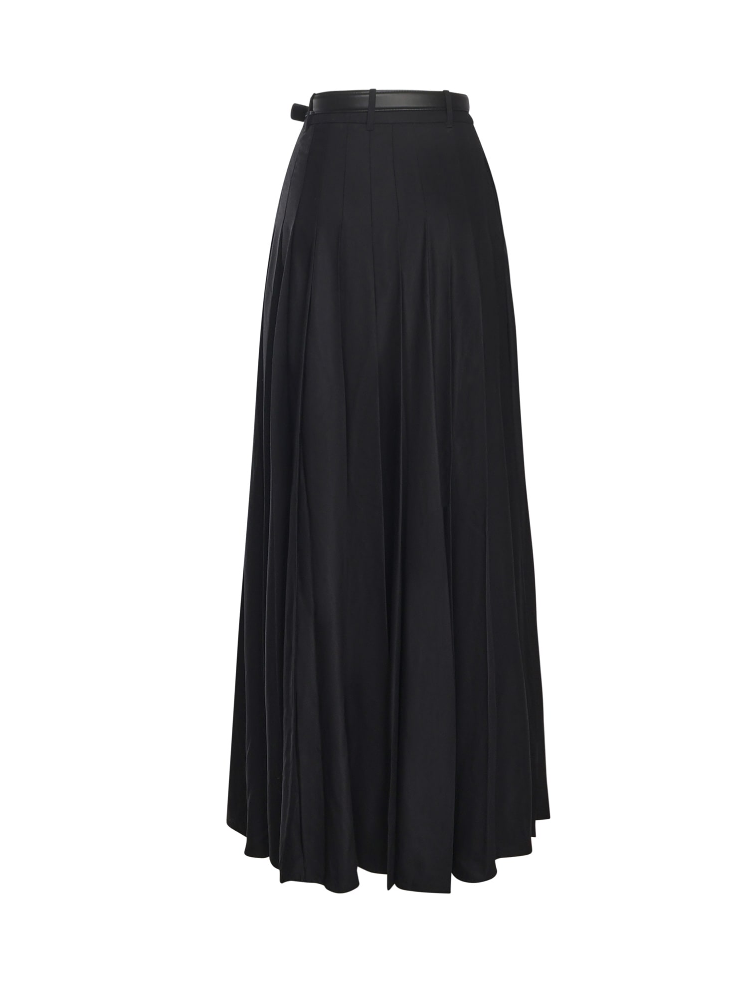 Self-portrait Long Pleated Twill Skirt In Blue