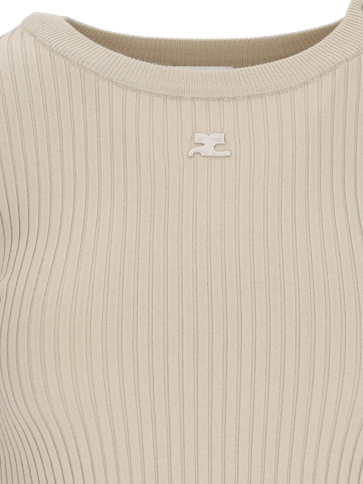 Shop Courrèges Ribbed Sweater In Beige