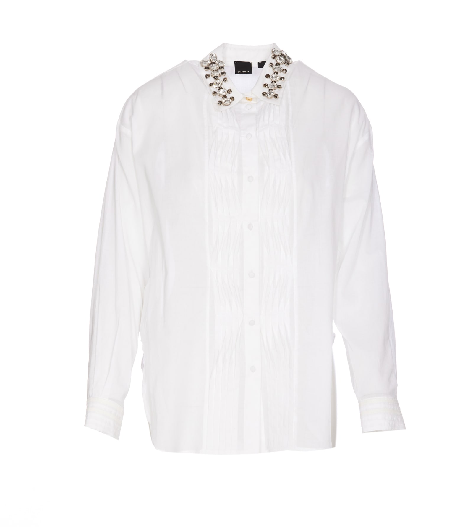 Shop Pinko Jeweled Collar Shirt In Bianco