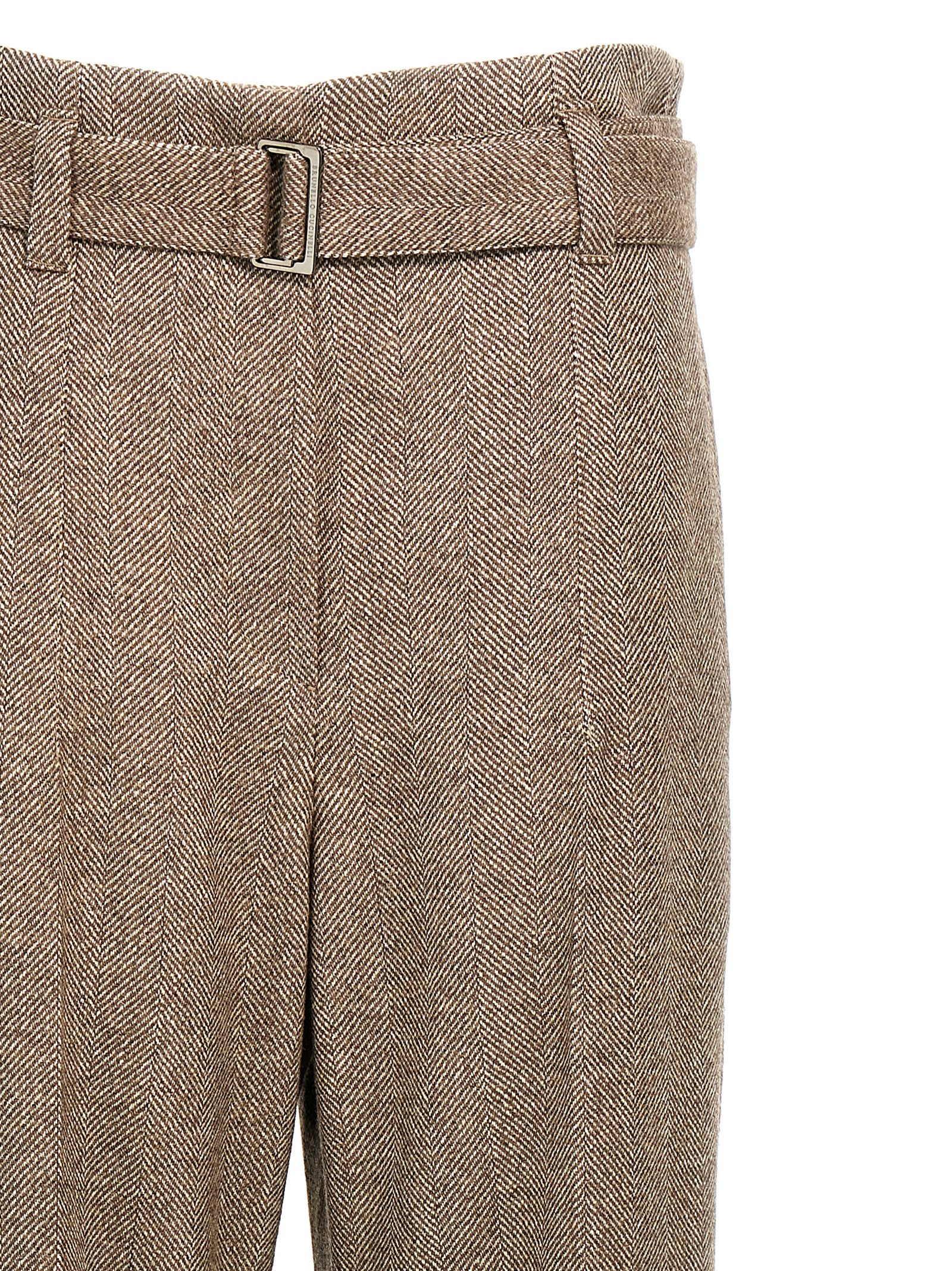 Shop Brunello Cucinelli Chevron Pants In Brown