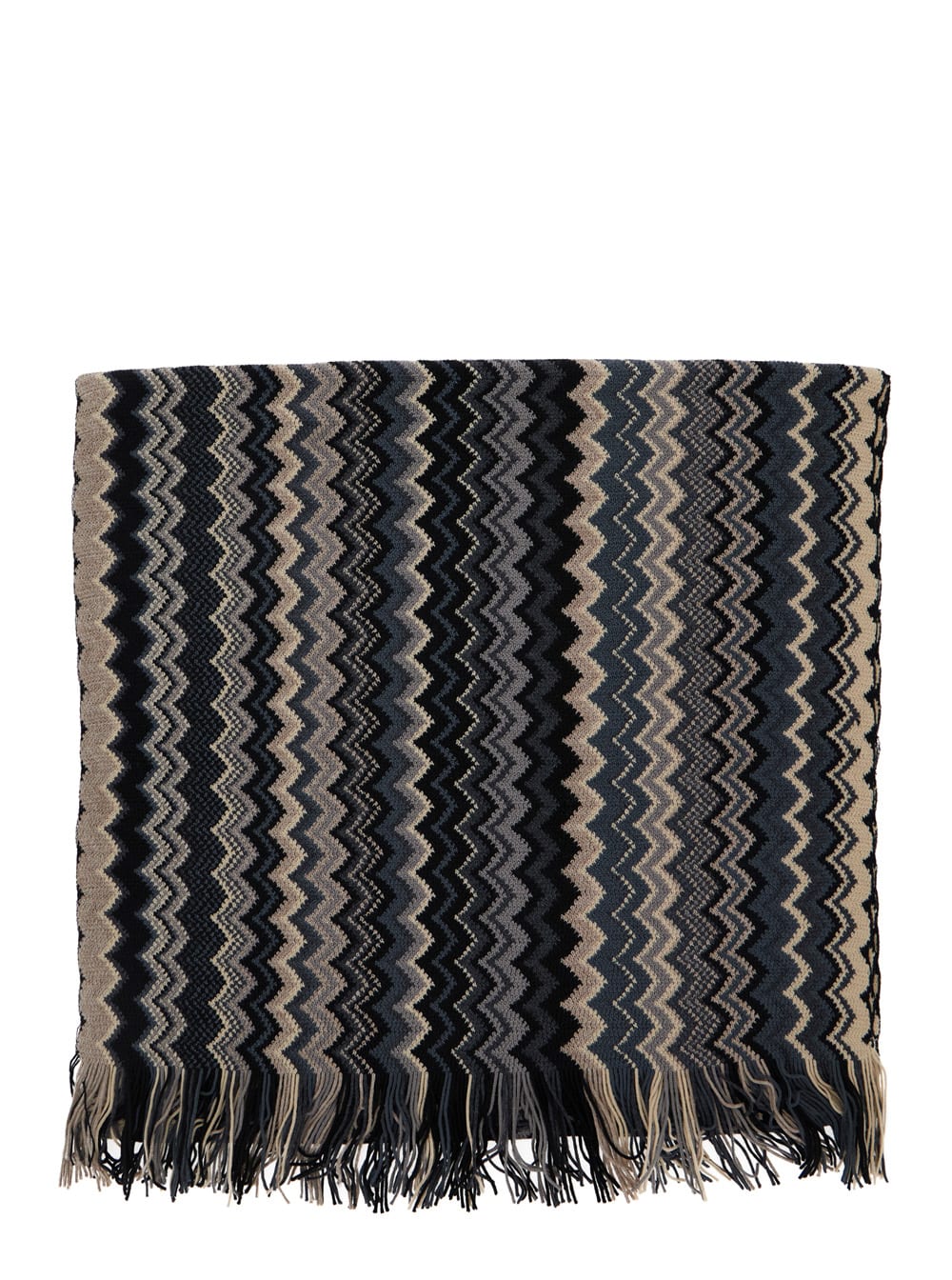 Missoni Multicolor Scarf With Zigzag Motif And Fringed Hem In Wool Man In Black