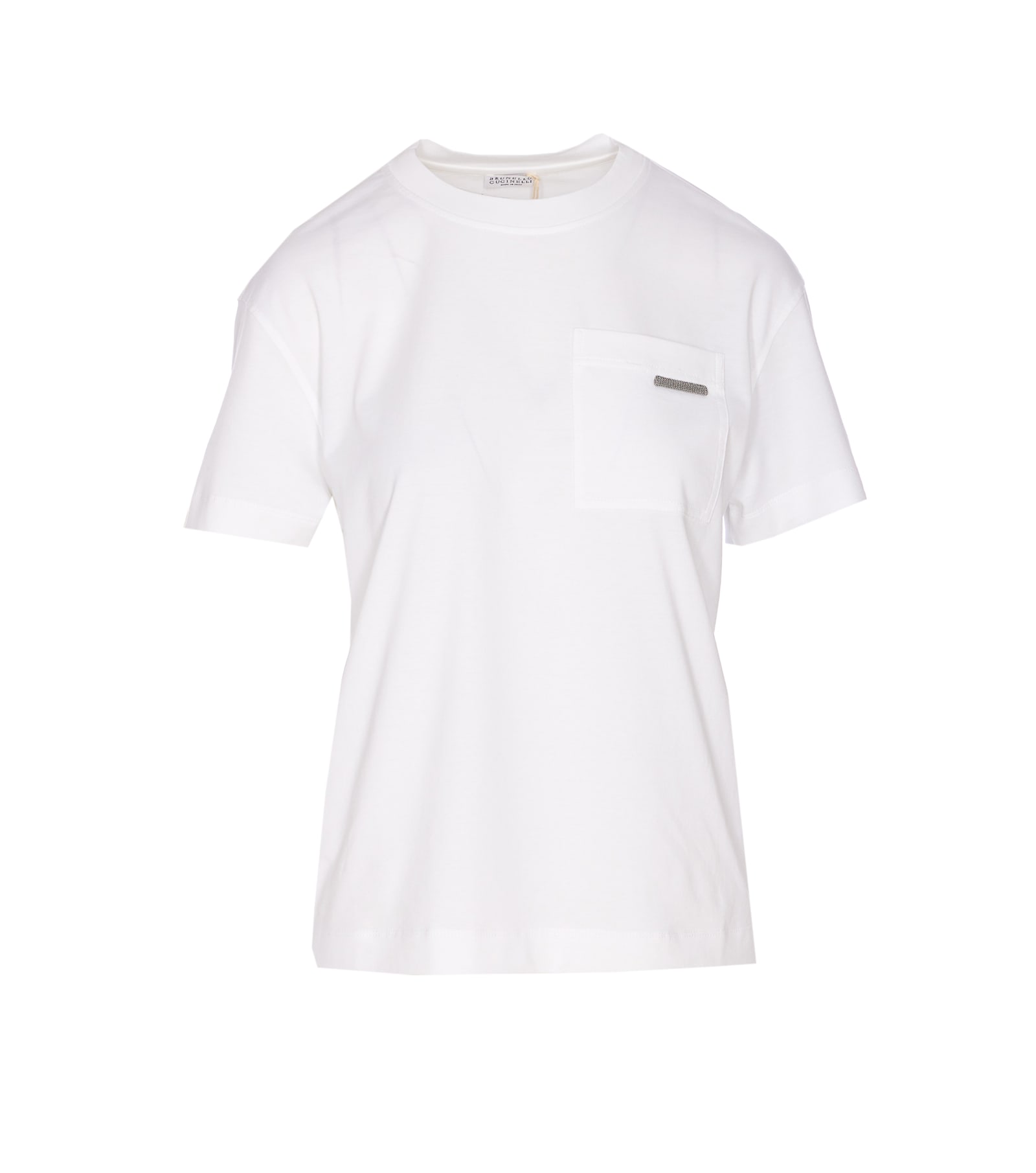Brunello Cucinelli Short Sleeve Top Featuring Pocket Detail In White