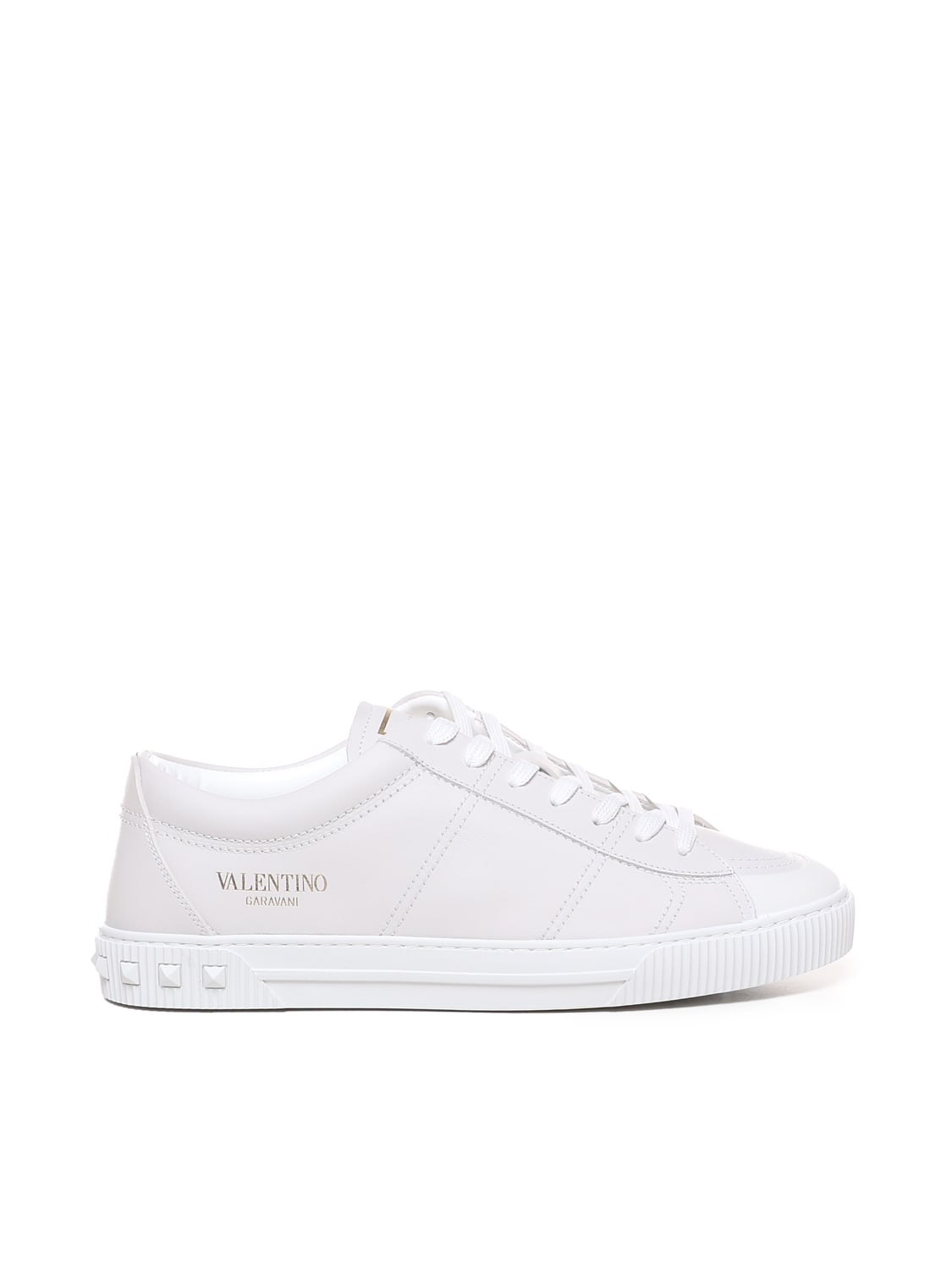 Shop Valentino Sneakers With Rockstud Details In Bianco/bianco