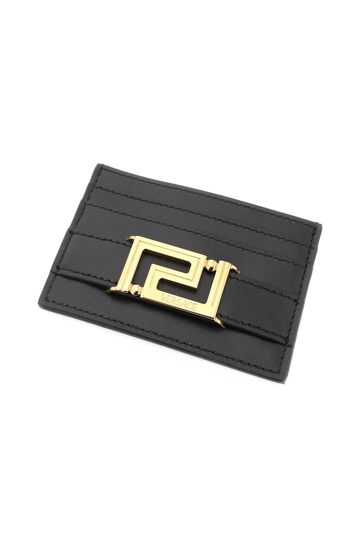 Shop Versace Greca Goddes Cardholer In Black  Gold (black)