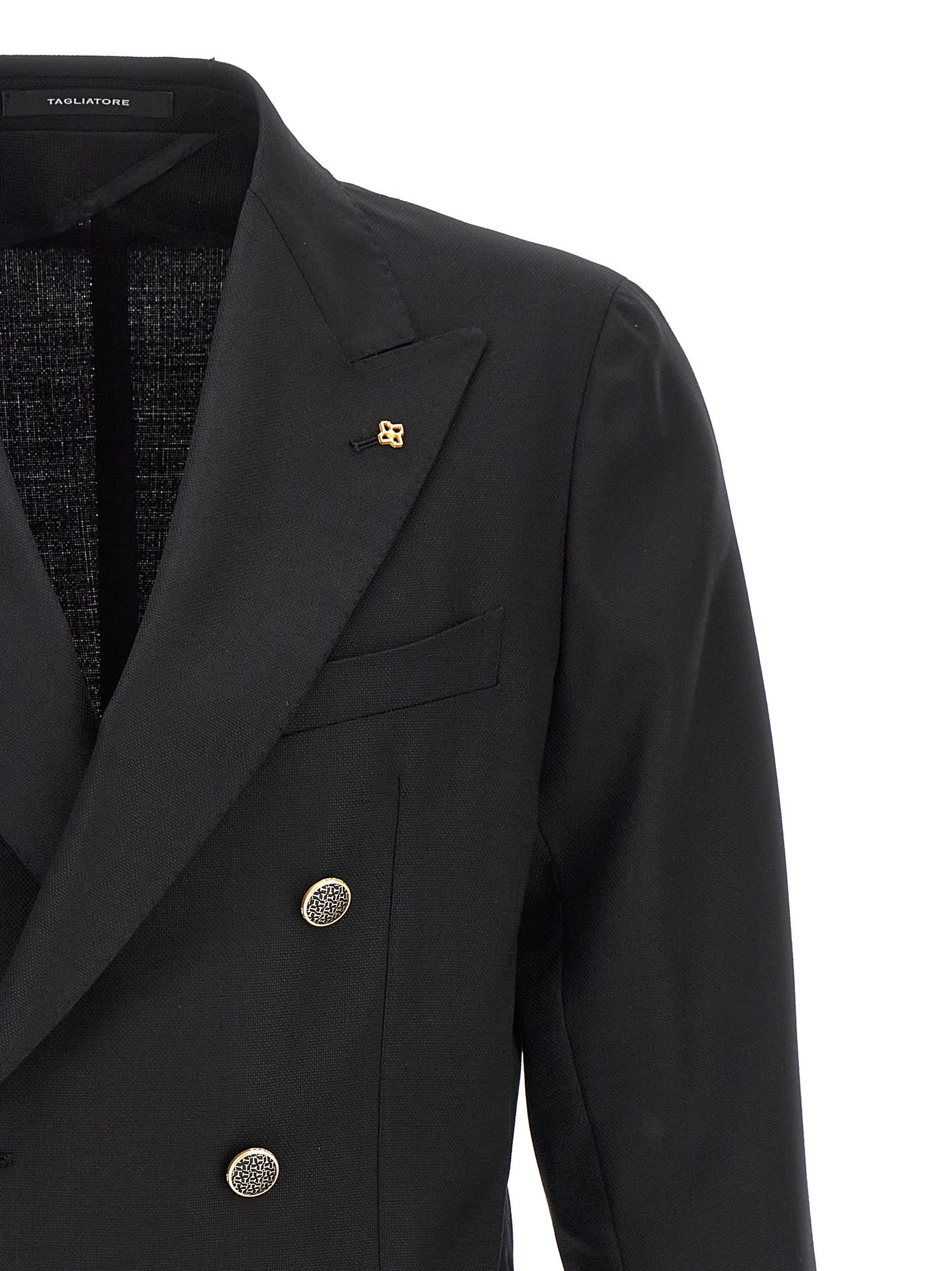 Tagliatore Blazer Doppiopetto In Lino Fiammato In Black