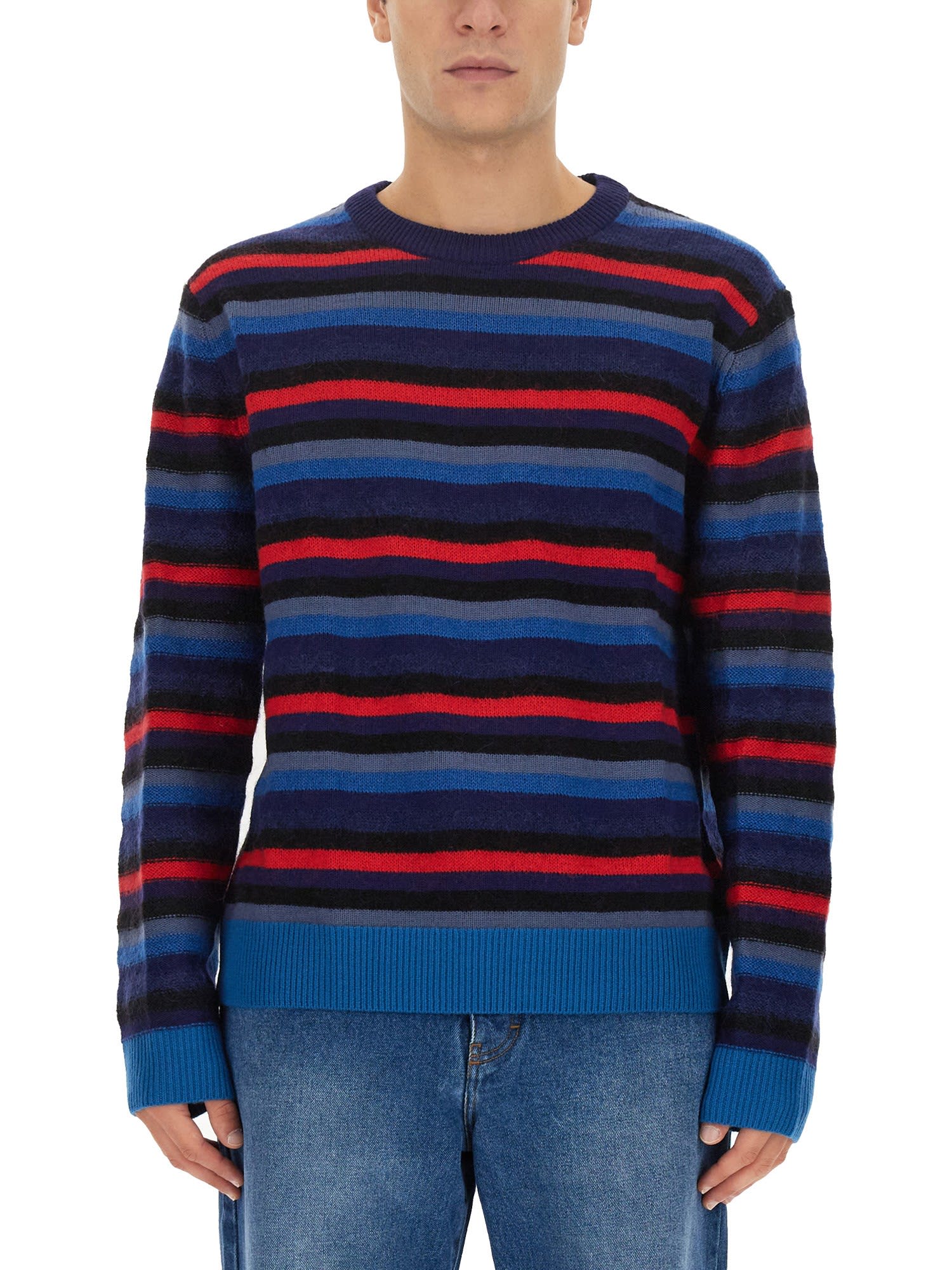Shop Ps By Paul Smith Jersey With Stripe Pattern Sweater In Dark Navy