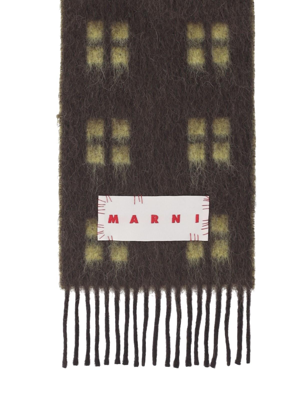 Shop Marni Reversible Logo Scarf In Brown/yellow