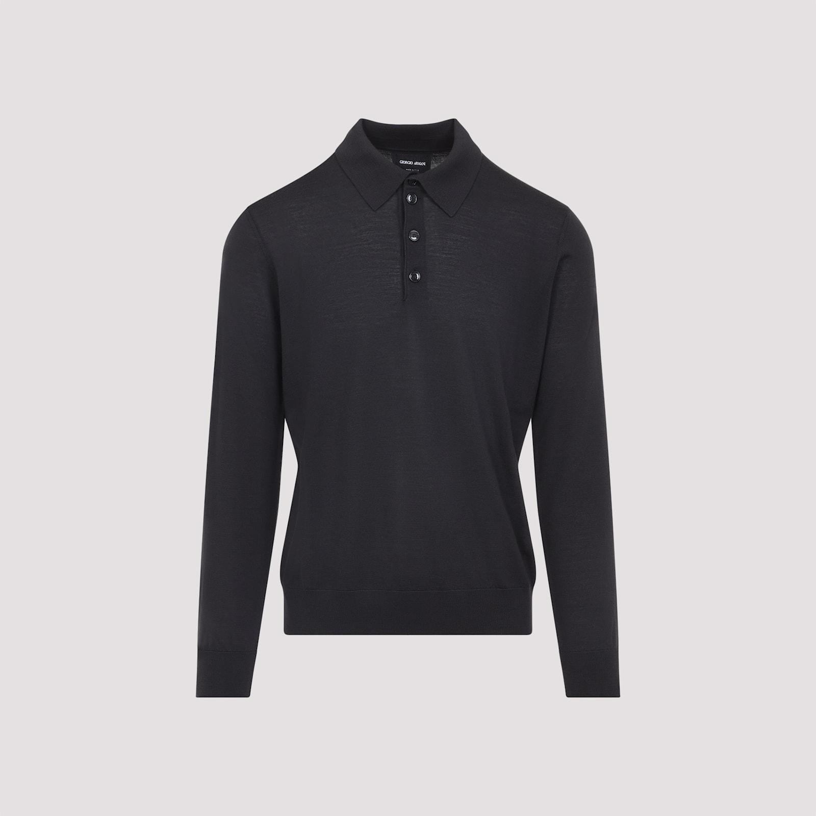 Giorgio Armani Dark Grey Wool Sweater With Polo Collar In Blue