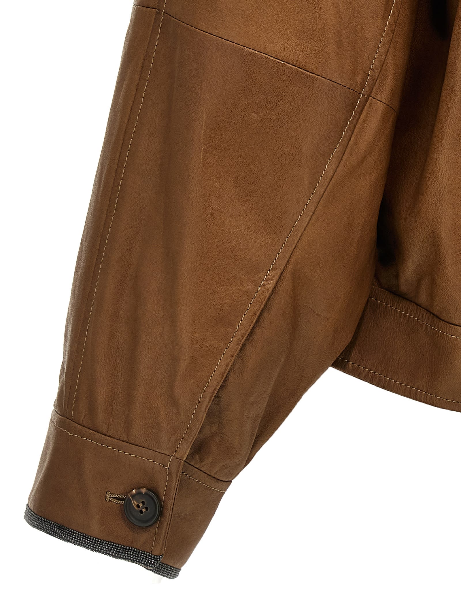 Shop Brunello Cucinelli Monile Leather Jacket In Brown