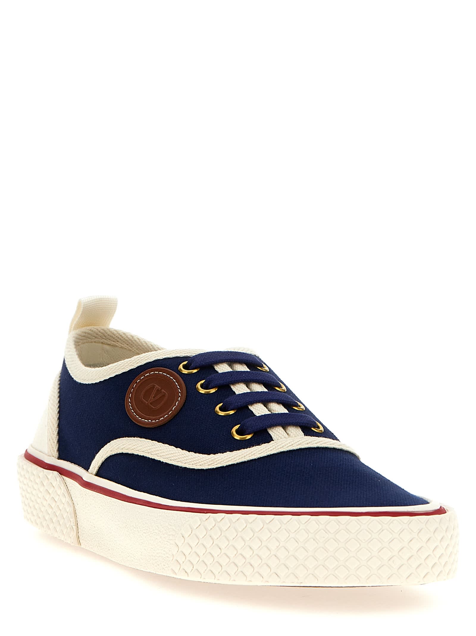 Valentino Garavani Blue Low Top Sneakers With Vlogo Patch On The Side In Cotton Man In Blue