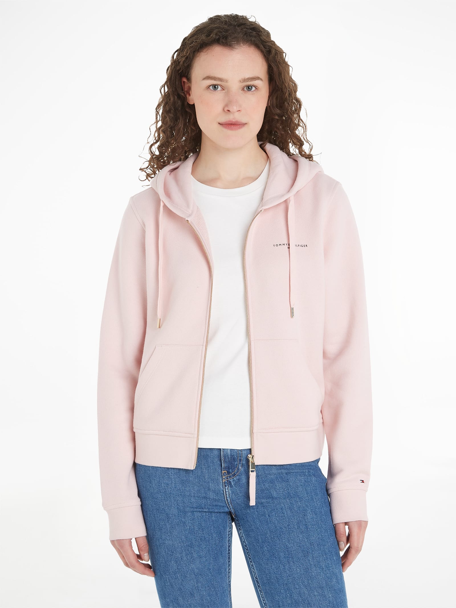 Shop Tommy Hilfiger Pink Sweatshirt With Zip And Hood In Whimsy Pink