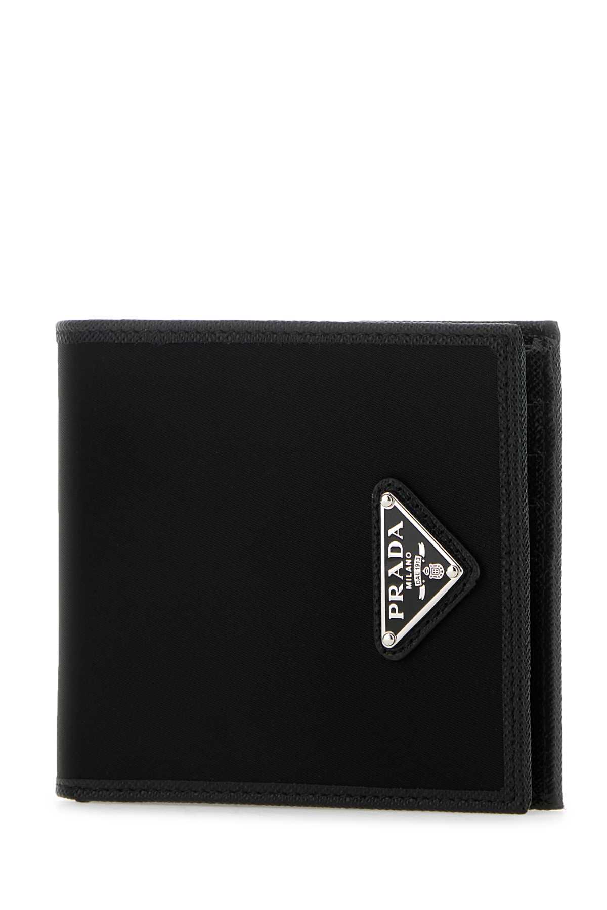 Shop Prada Black Fabric And Leather Wallet