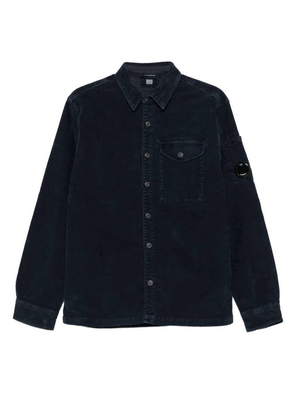 C.p. Company Navy Corduroy Jacket With Button-up Front And Unique Lens Detail In Blue