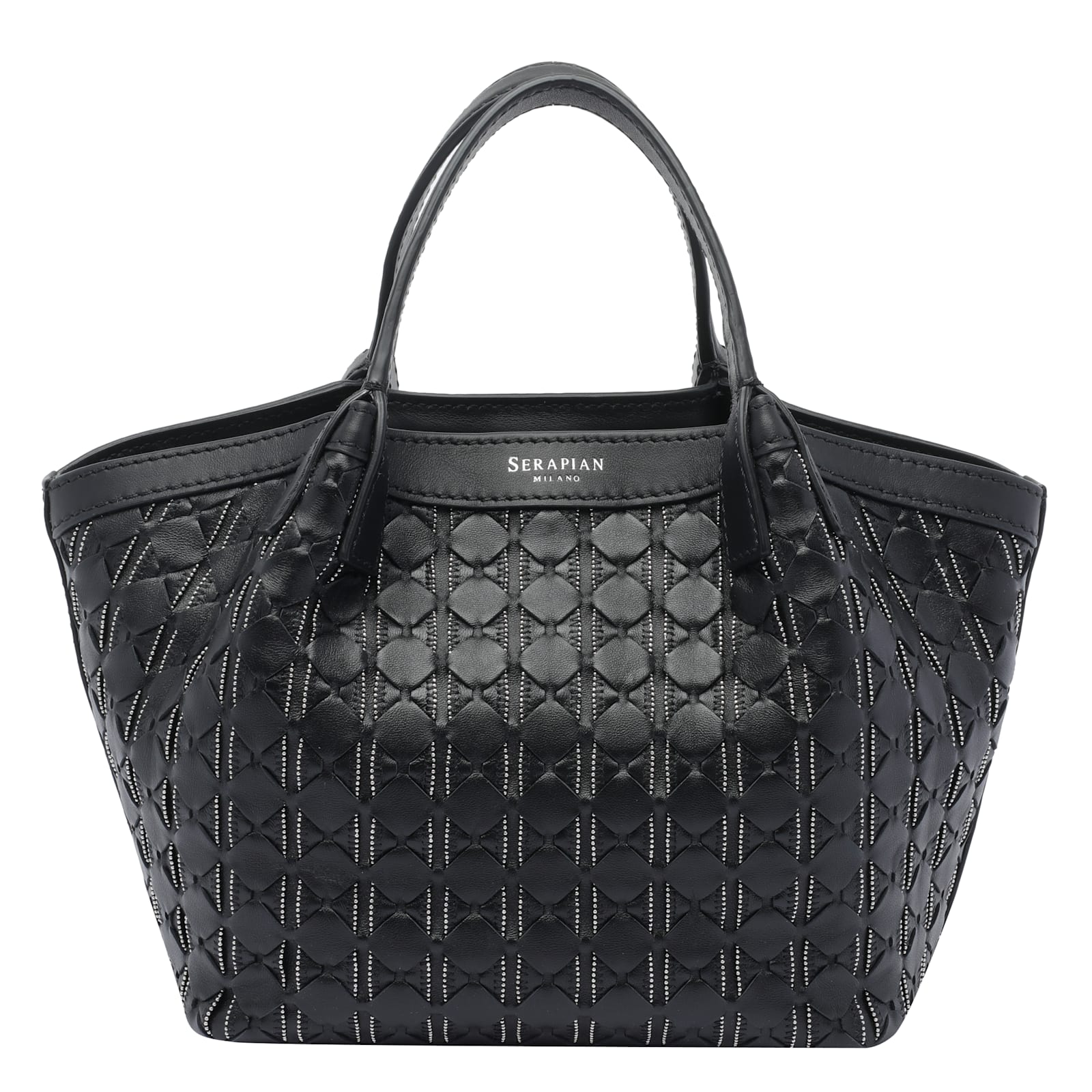 Serapian Mini Secret Mosaico Leather Microchain Tote Bag In Black