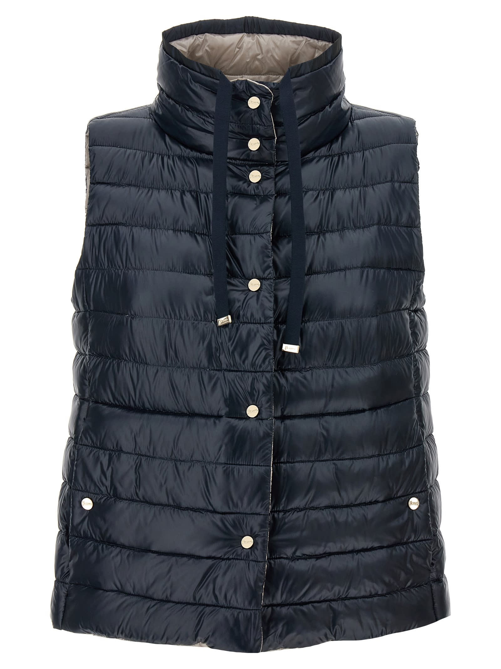 Herno Black Reversible Sleeveless Vest With High Drawstring Neck In Tech Fabric Woman In Multicolor
