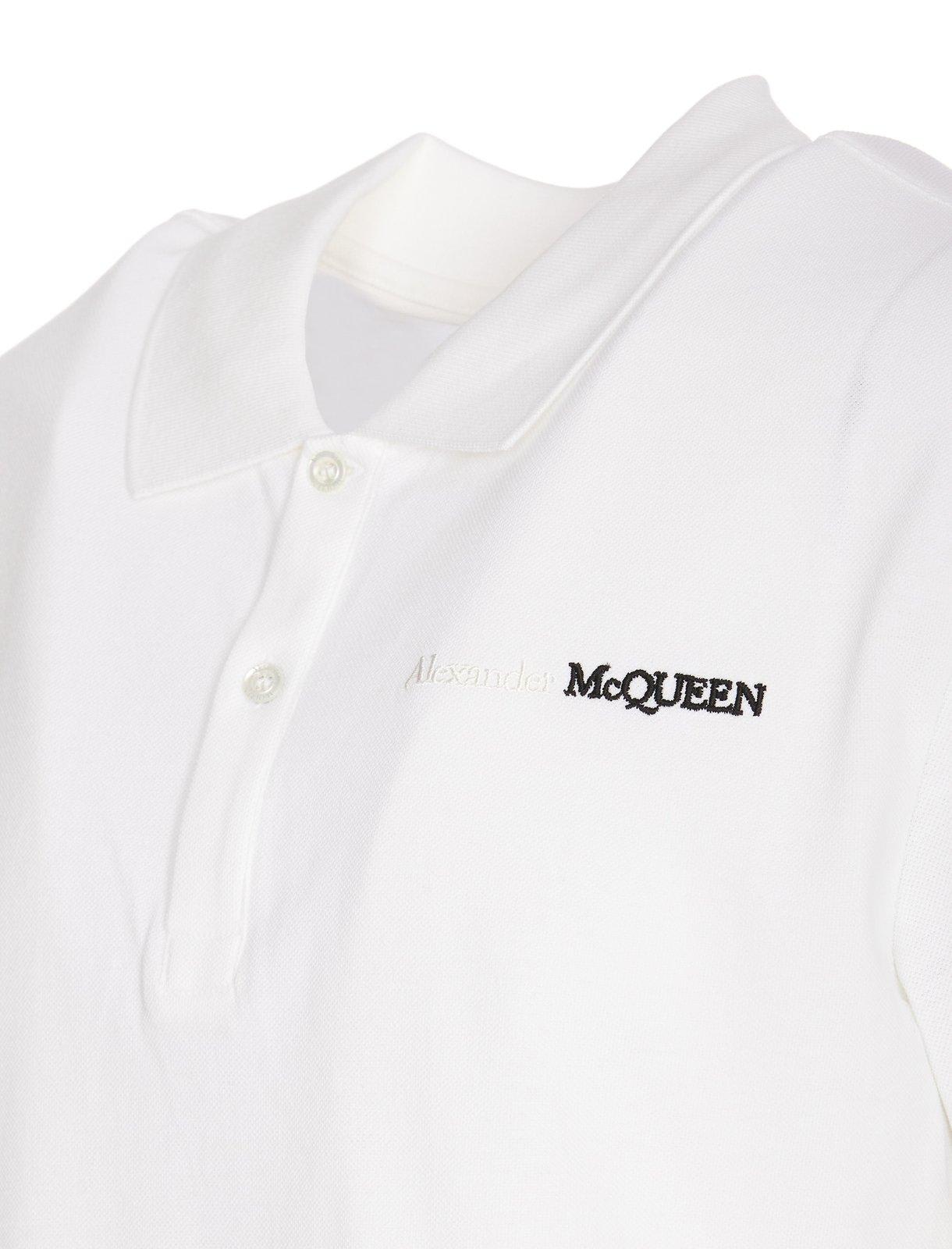 Shop Alexander Mcqueen Logo Embroidered Polo Shirt In Bianco