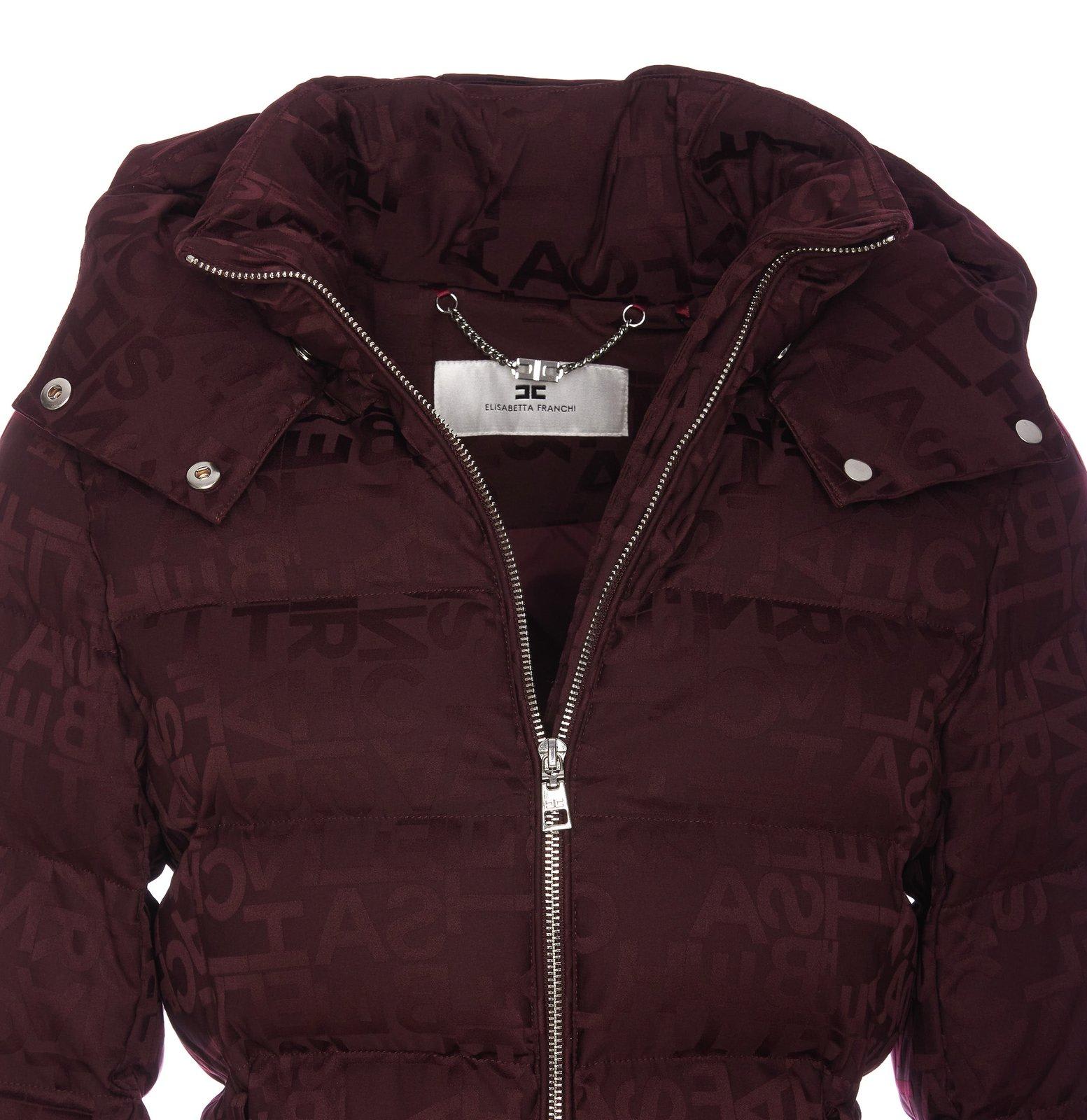 Shop Elisabetta Franchi Monogram Jacquard Short Down Jacket