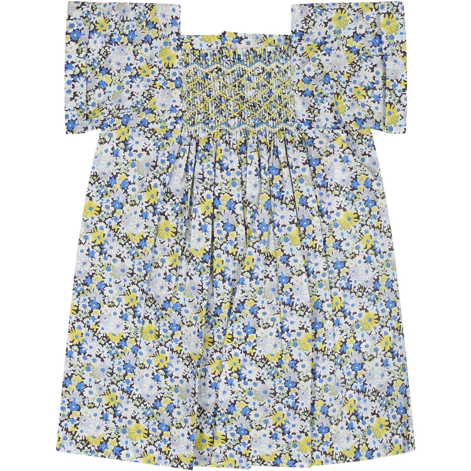 Shop Bonpoint Multicolor Dress For Baby Girl With Floral Print In Light Blue