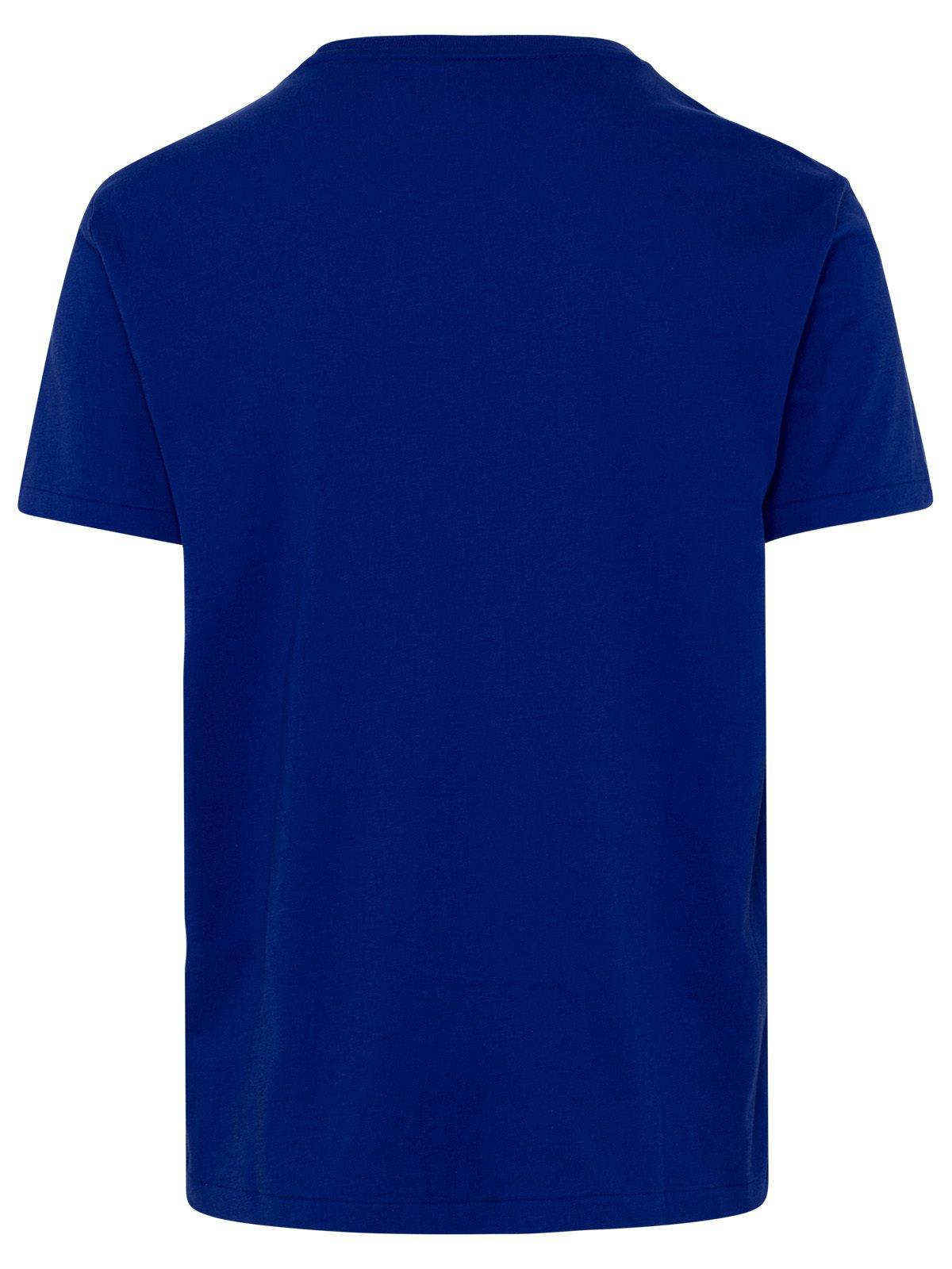 Shop Polo Ralph Lauren Logo Embroidered Crewneck T-shirt In Blu