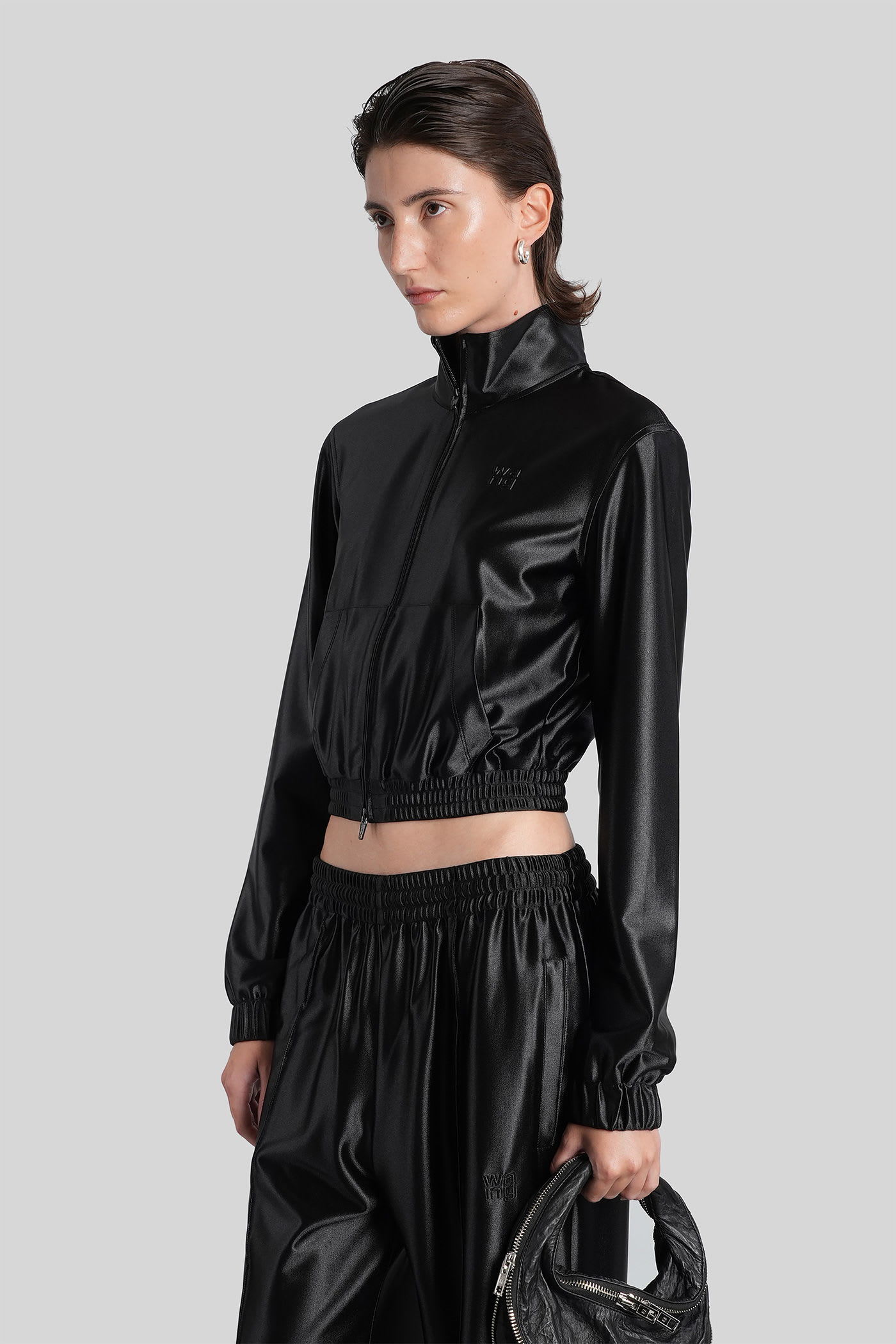 Alexander Wang Shrunken Zip-up Jacket Sweatshirts Black In Black