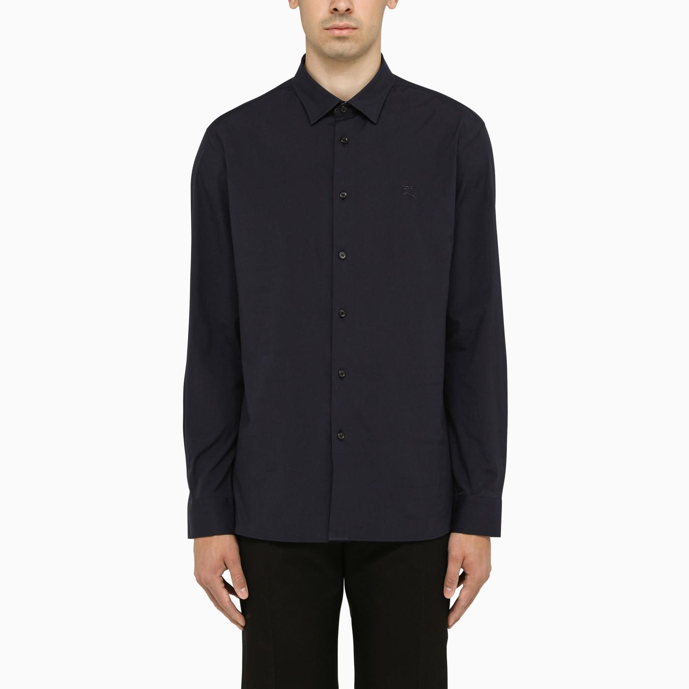 Shop Burberry Navy Stretch Cotton Shirt In Blue