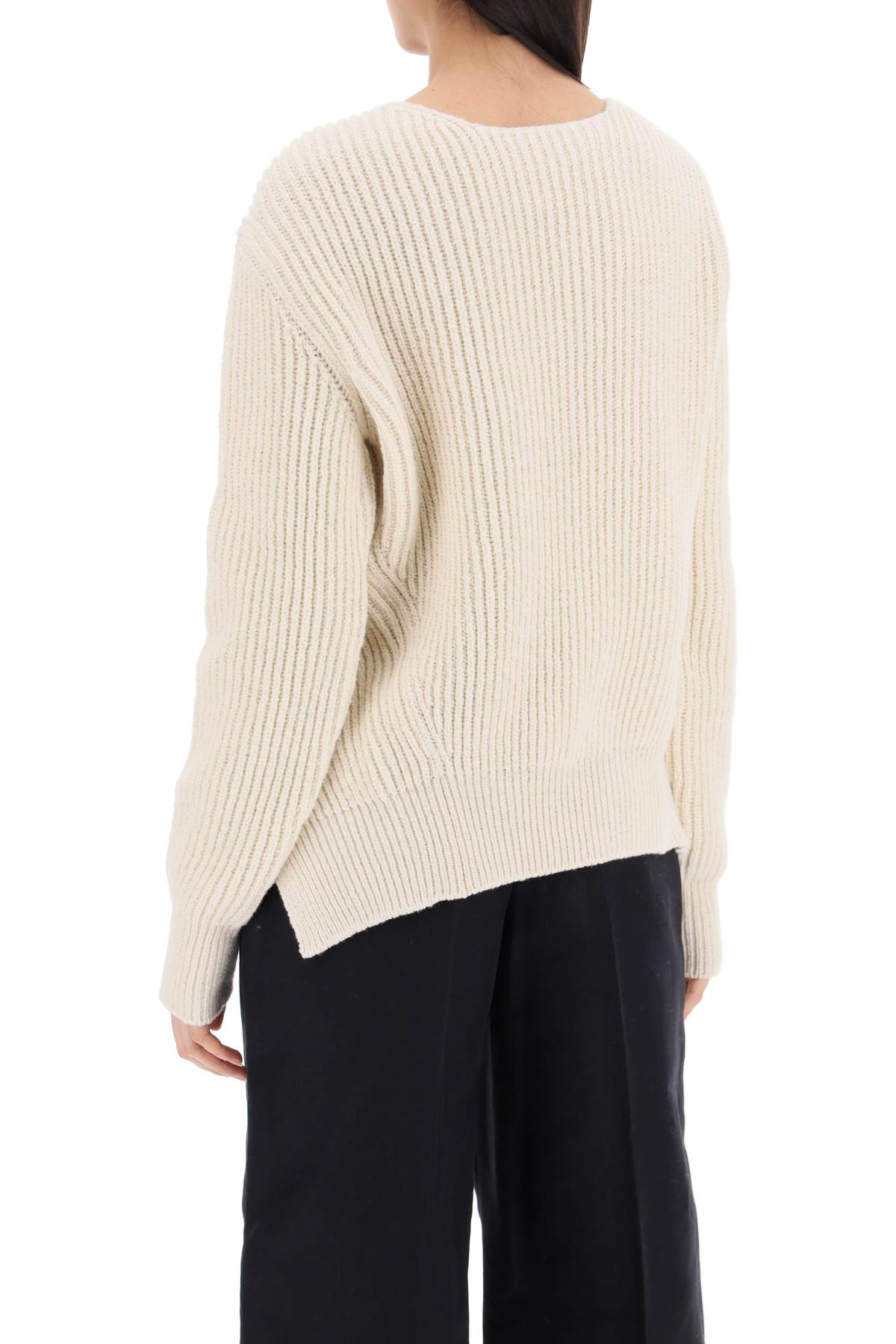 Shop Jil Sander Ribbed Sweater With Tieable Closure In Coconut (beige)