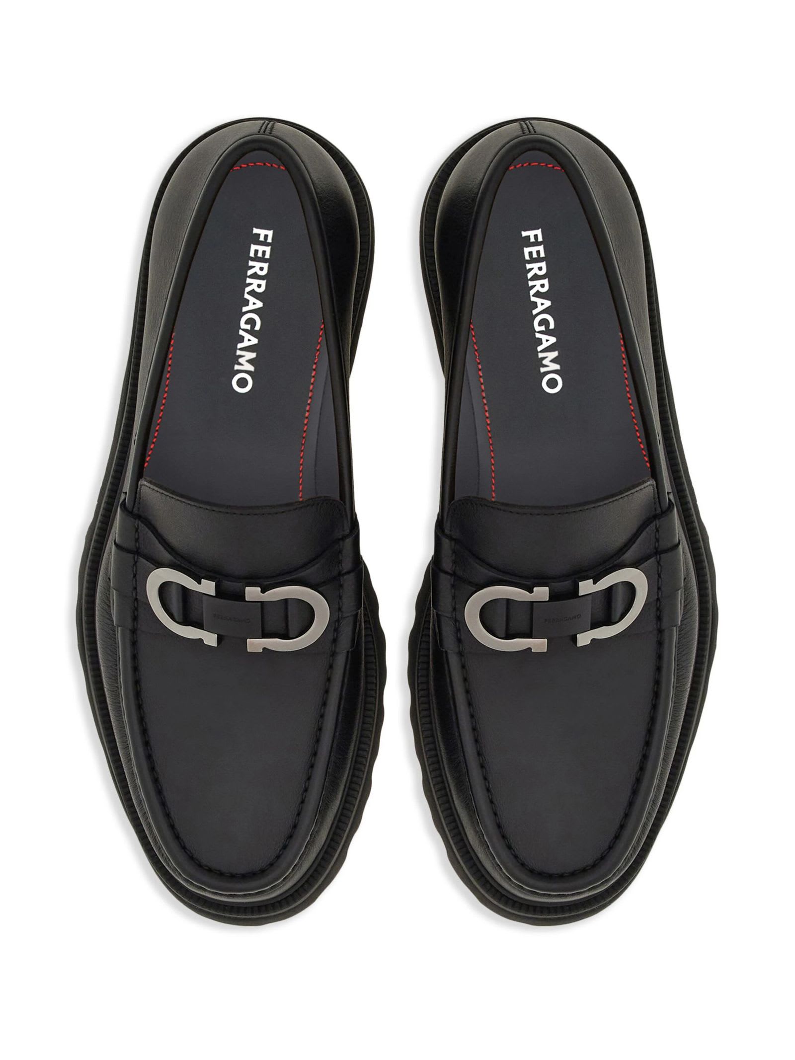 Shop Ferragamo Black Calf Leather Loafers