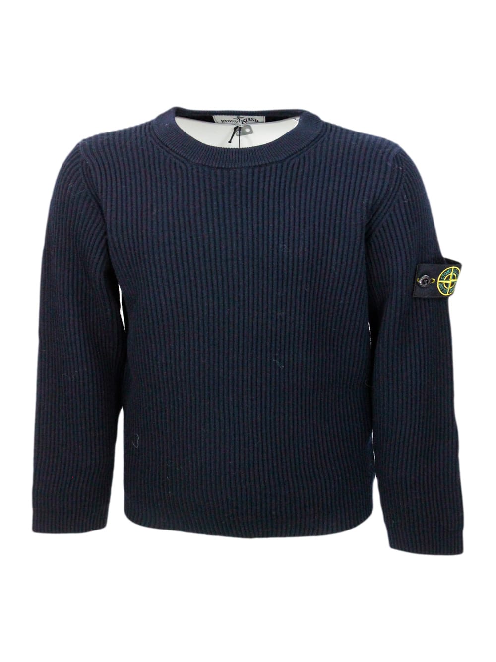 Stone Island Wool Sweater With Logo In Blue