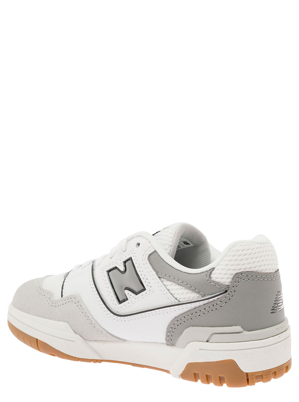 Shop New Balance 550 White And Grey Sneakers With Side Logo And Suede Inserts In Leather Boy