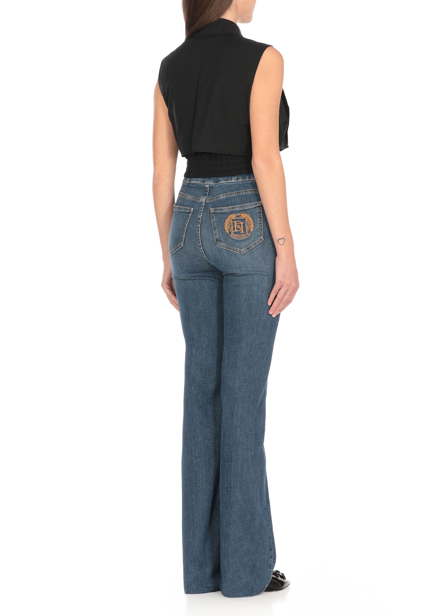 Elisabetta Franchi Cotton Cropped Shirt In Black