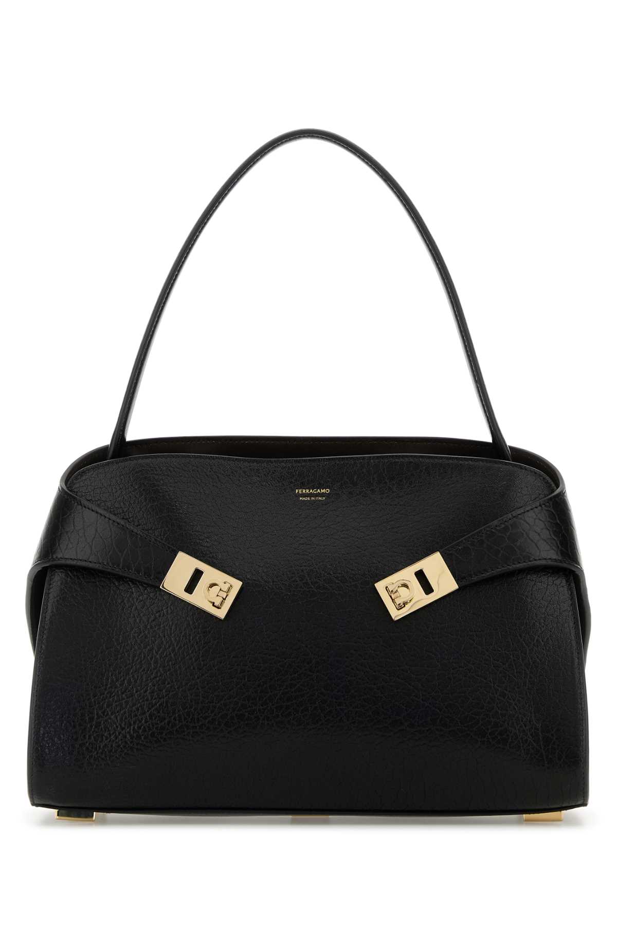 Ferragamo Medium Structured Leather Shoulder Bag In Black