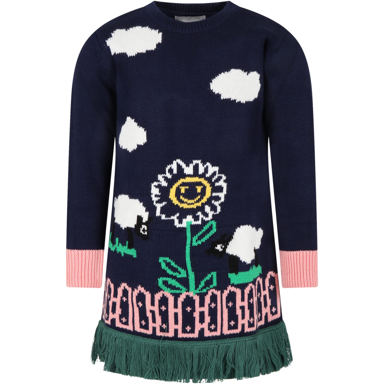 Stella McCartney Kids Blue Dress For Girl With Flower And Clouds
