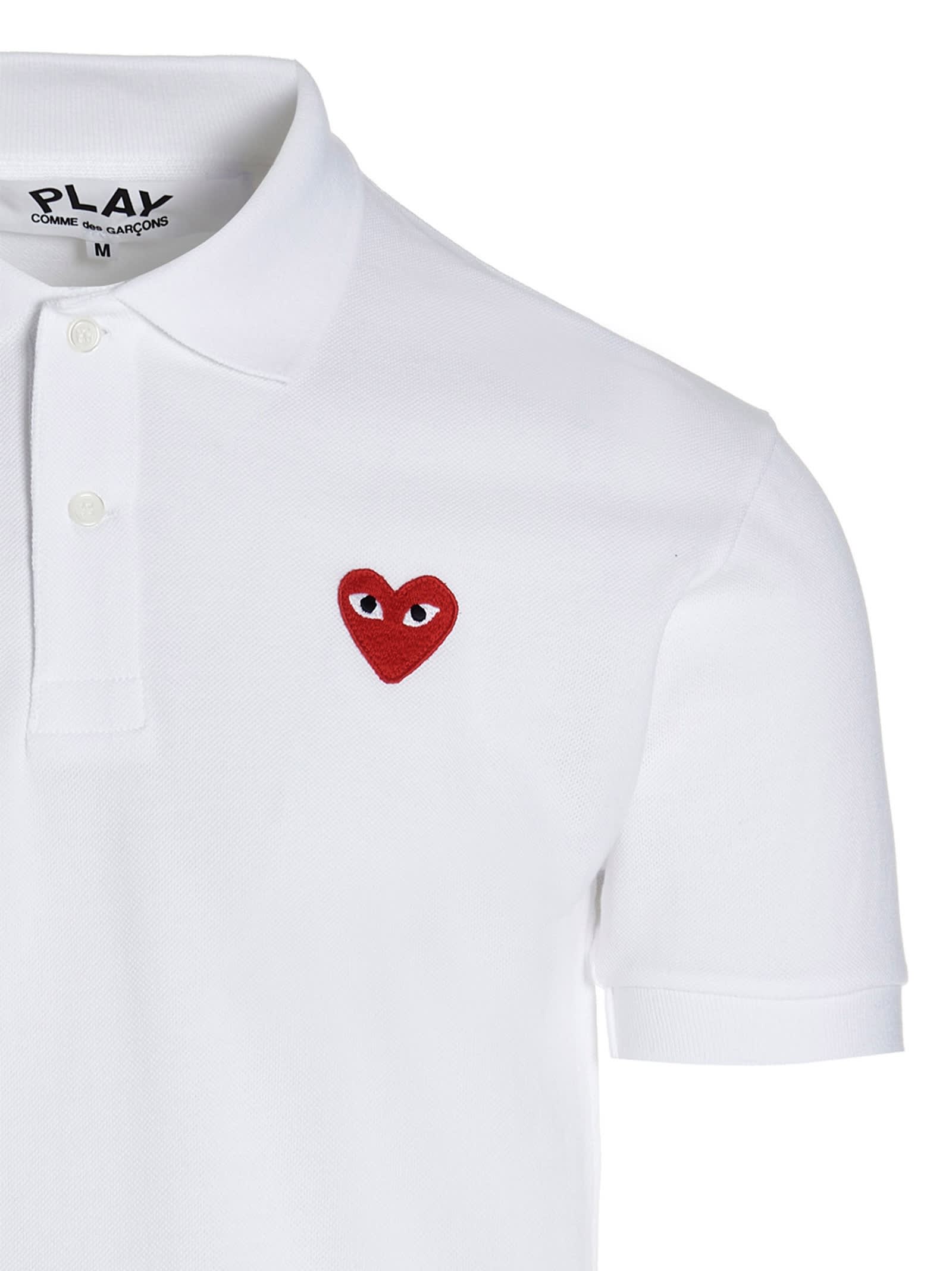 Shop Comme Des Garçons Play Logo Patch Polo Shirt In White