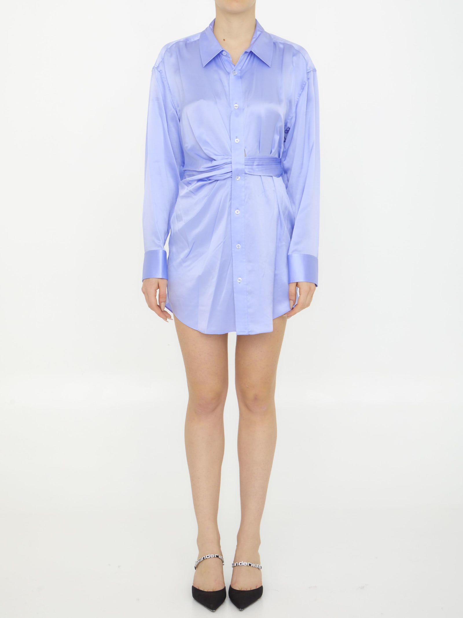 ALEXANDER WANG DRAPED SILK SHIRT DRESS