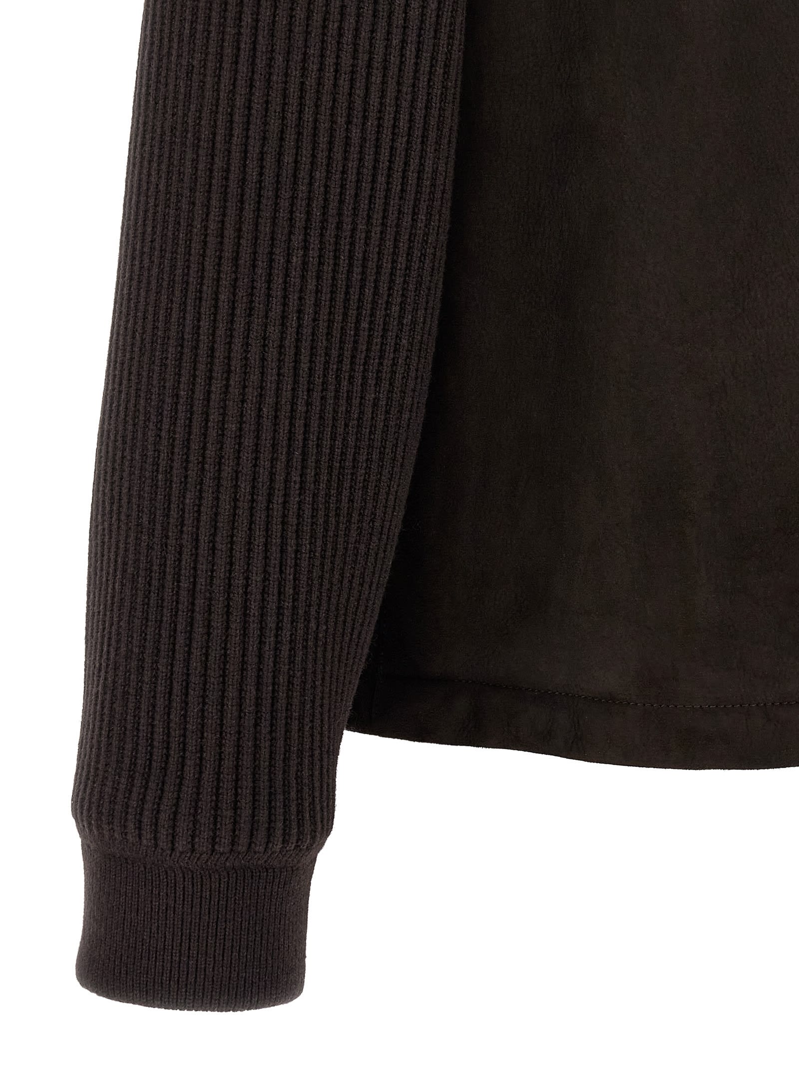 Brioni Ribbed-sleeve Suede Bomber Jacket In Brown