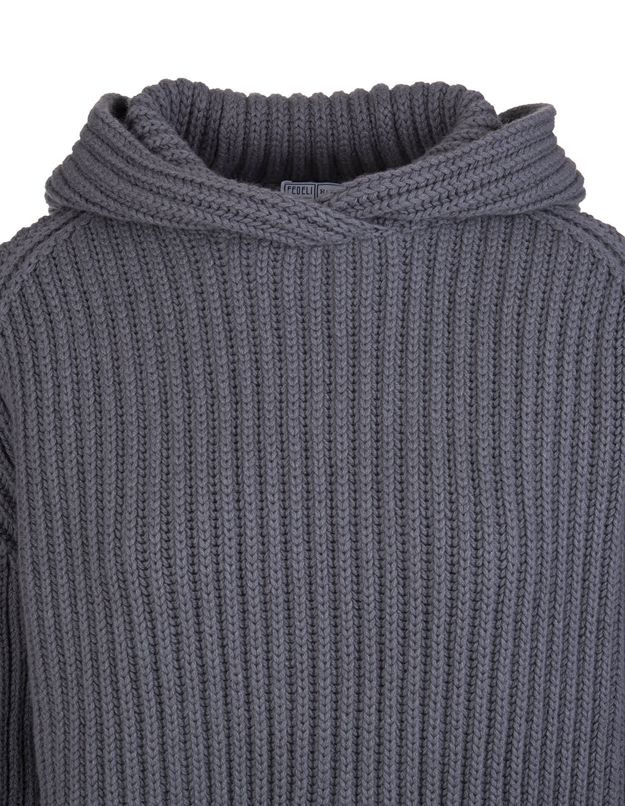 Fedeli Woman Hooded Sweater In Dark Grey Ribbed Cashmere In Dust Grey ...