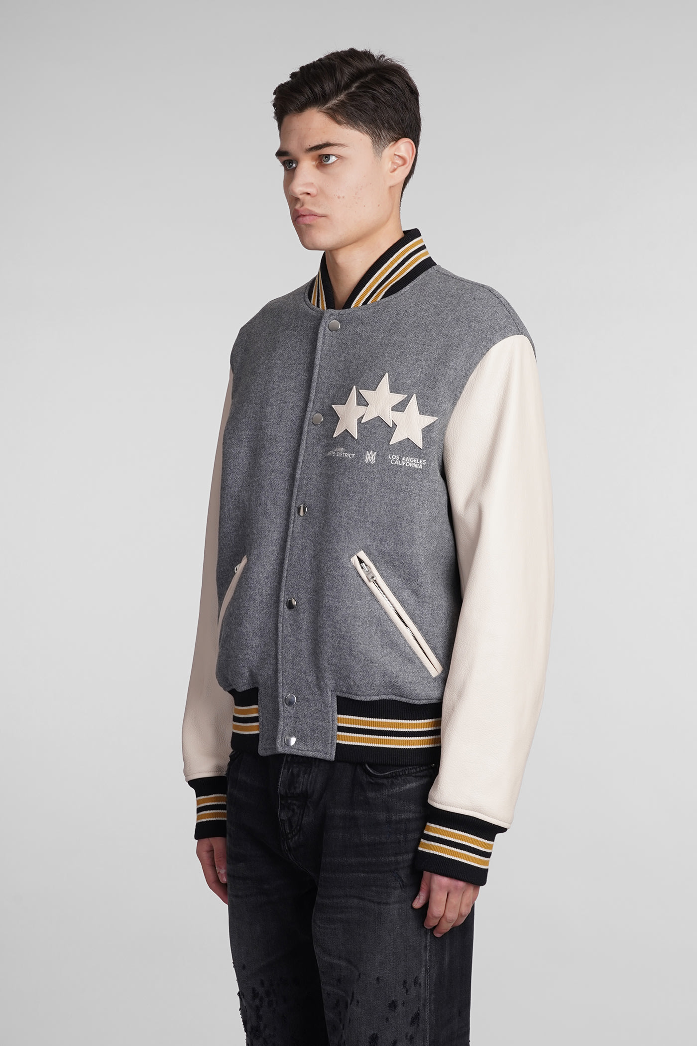 Amiri Stars Varsity Bomber Jacket In Grey