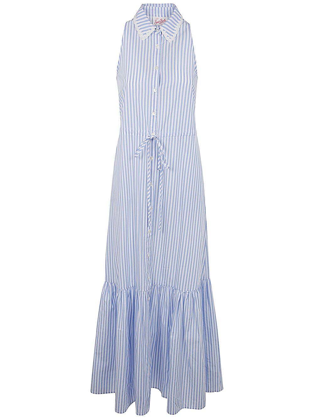 Shop Mc2 Saint Barth Long Halterneck Dress In Cotton Stripes V